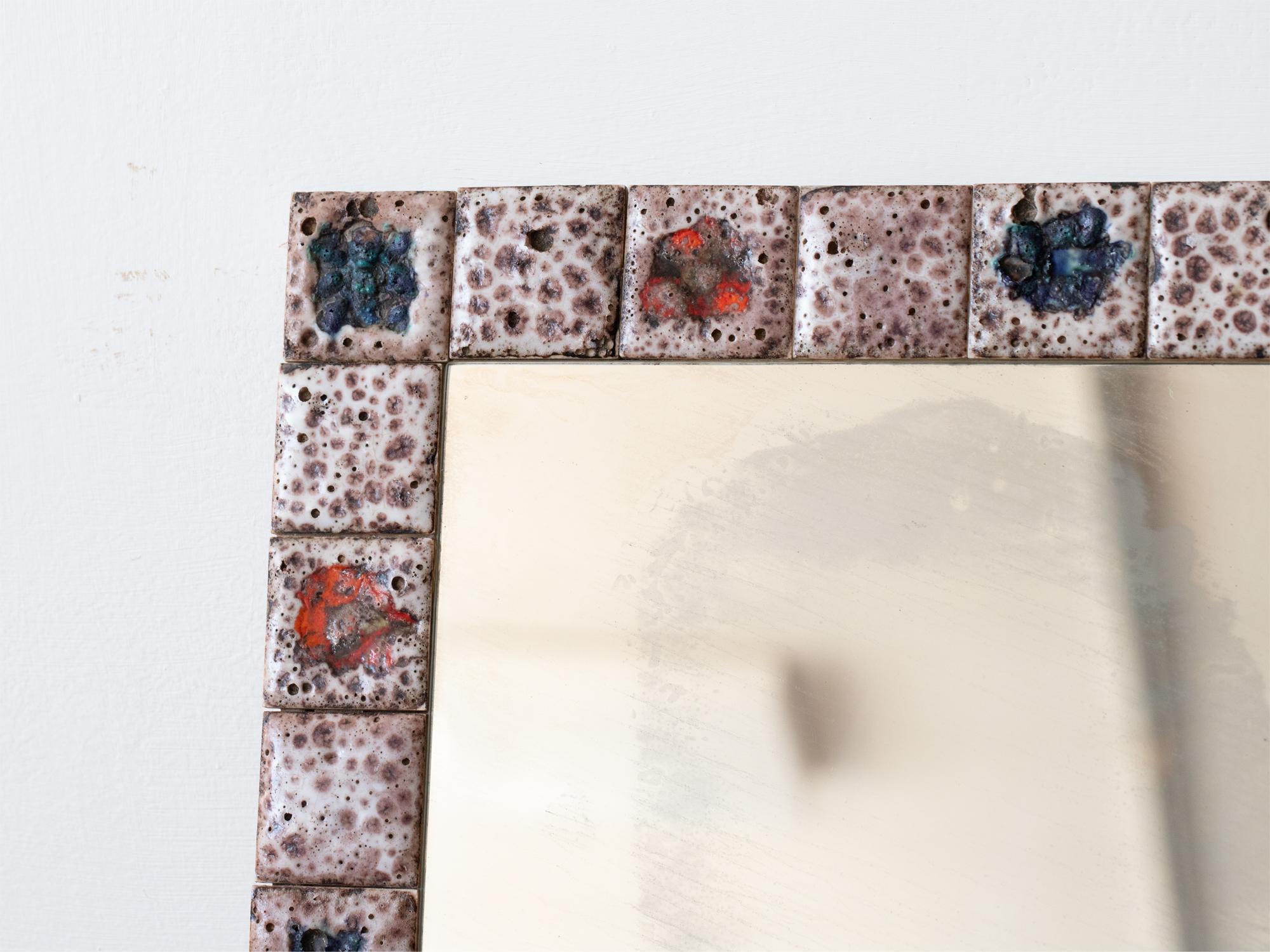 Hand-Crafted Mid Century French Vallauris Ceramic Mirror For Sale