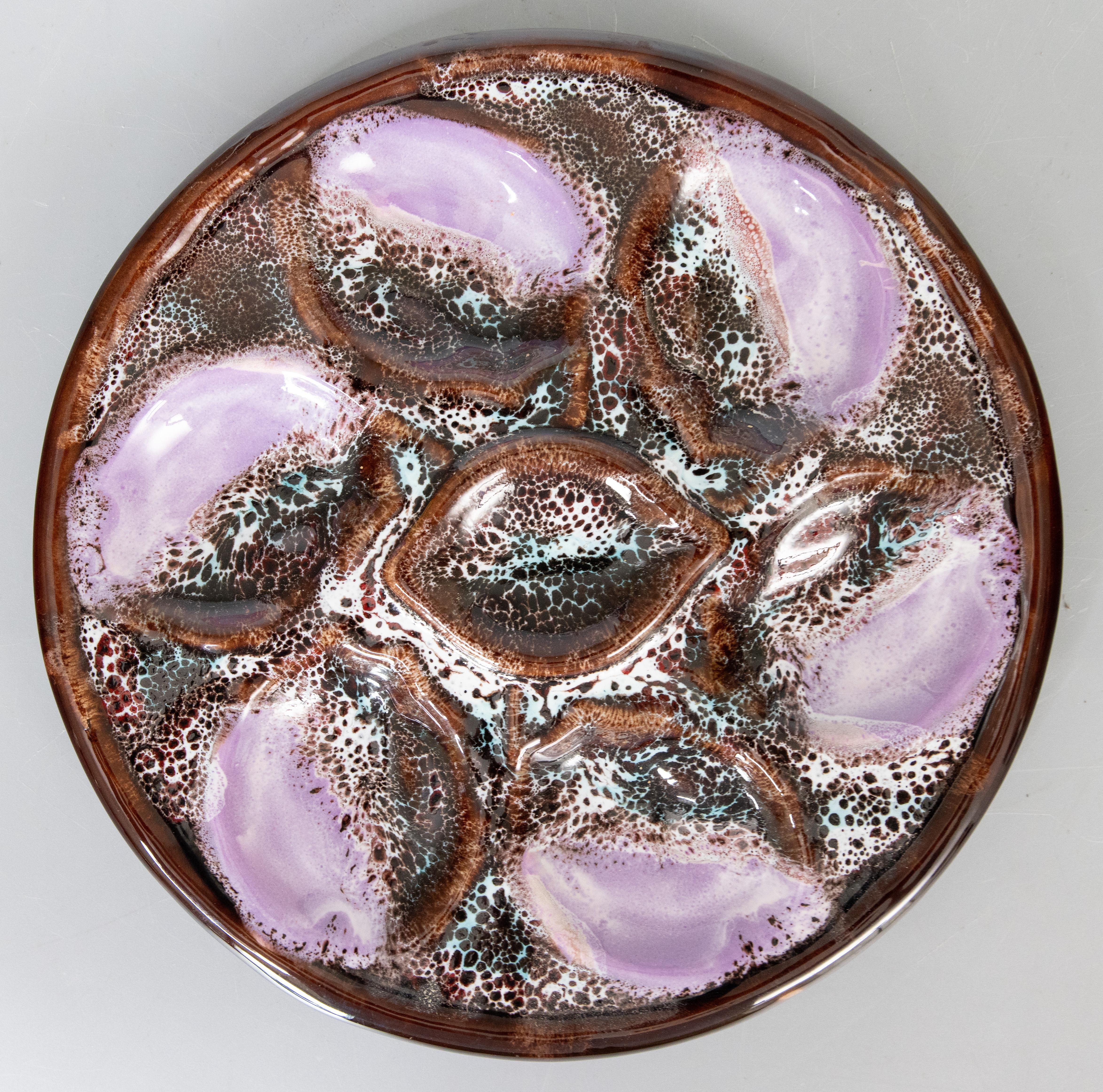 Mid Century French Vallauris Majolica Oyster Plate, 8 Available For Sale 3