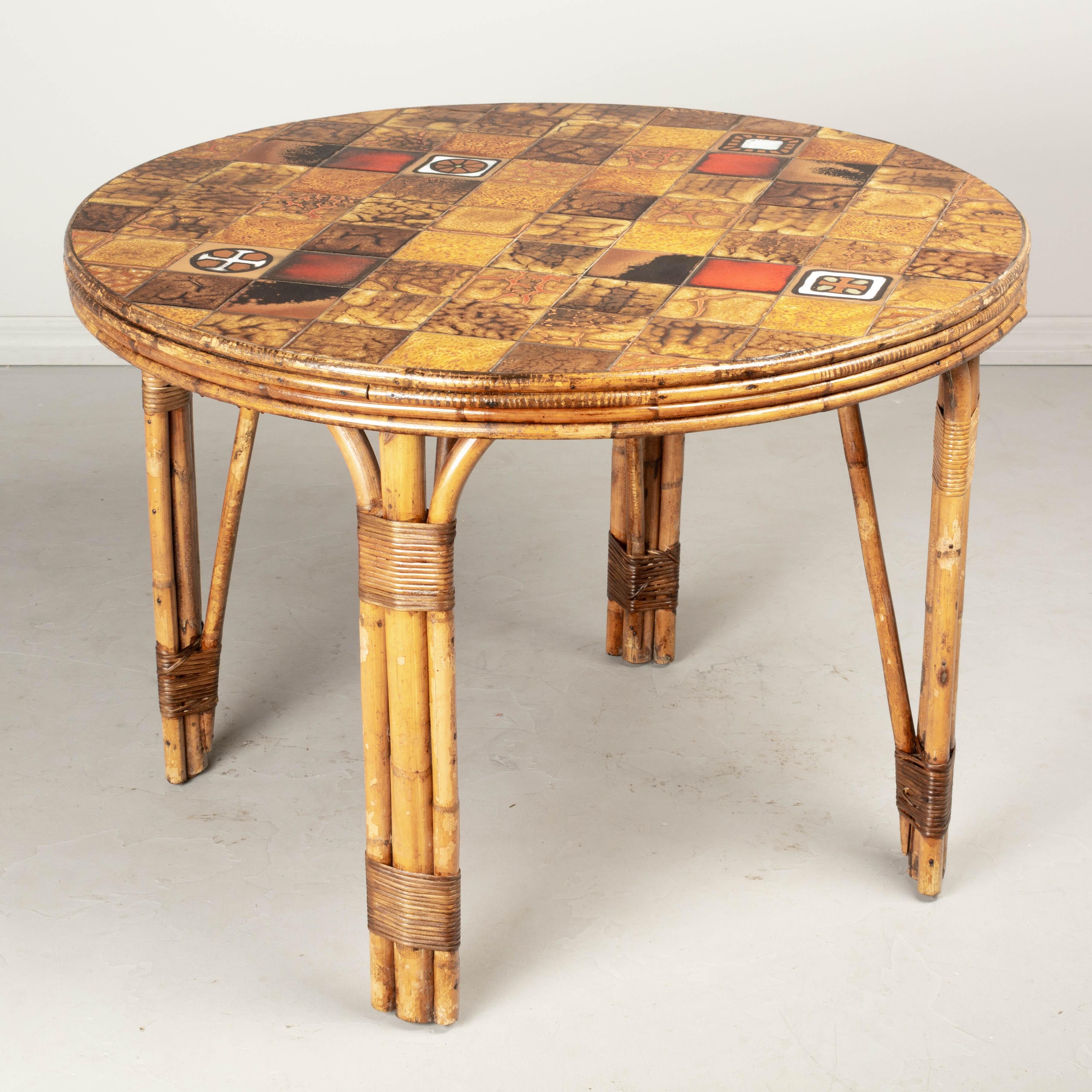 Mid-Century Modern Mid-Century French Vallauris Tile Top Dining Table For Sale