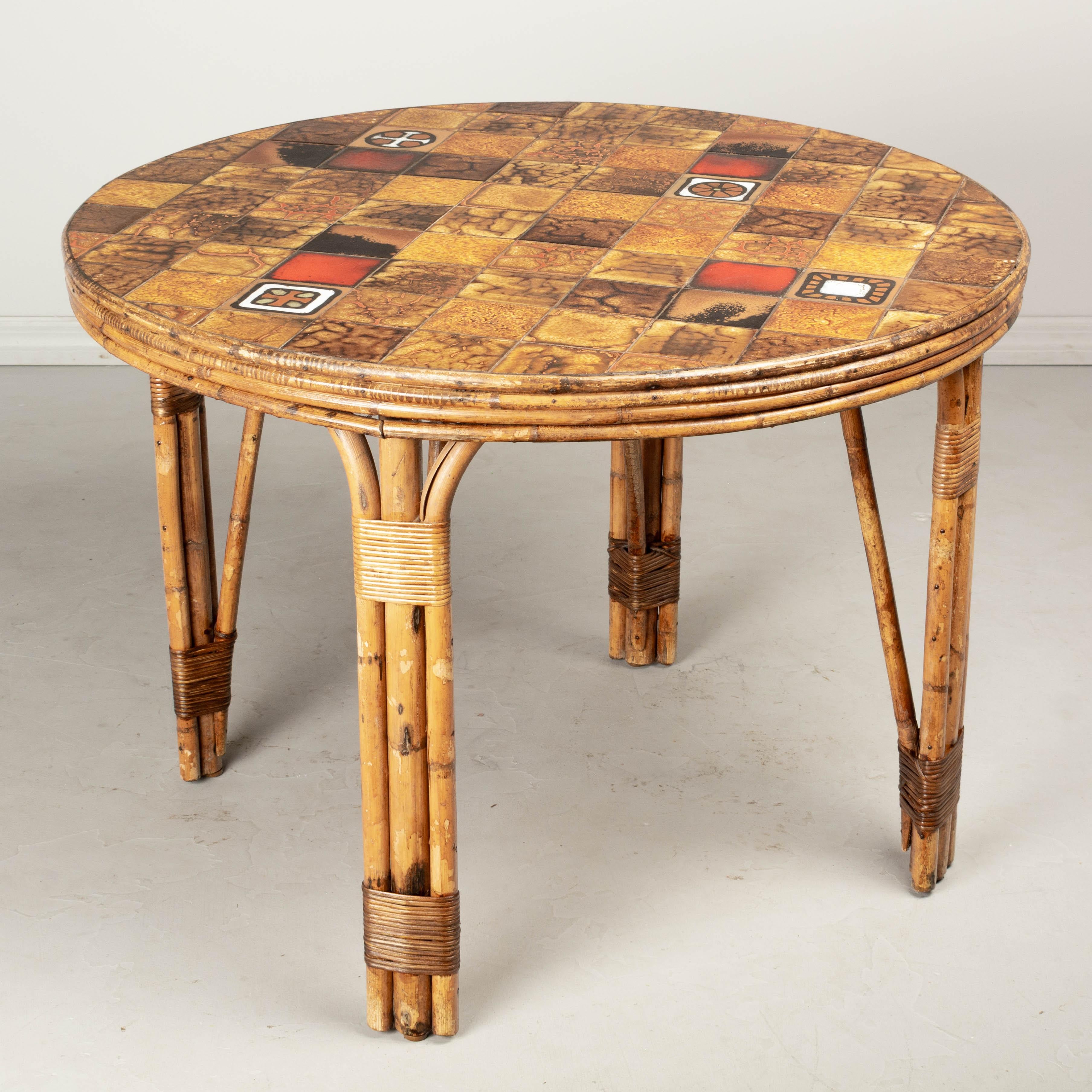 Hand-Crafted Mid-Century French Vallauris Tile Top Dining Table For Sale