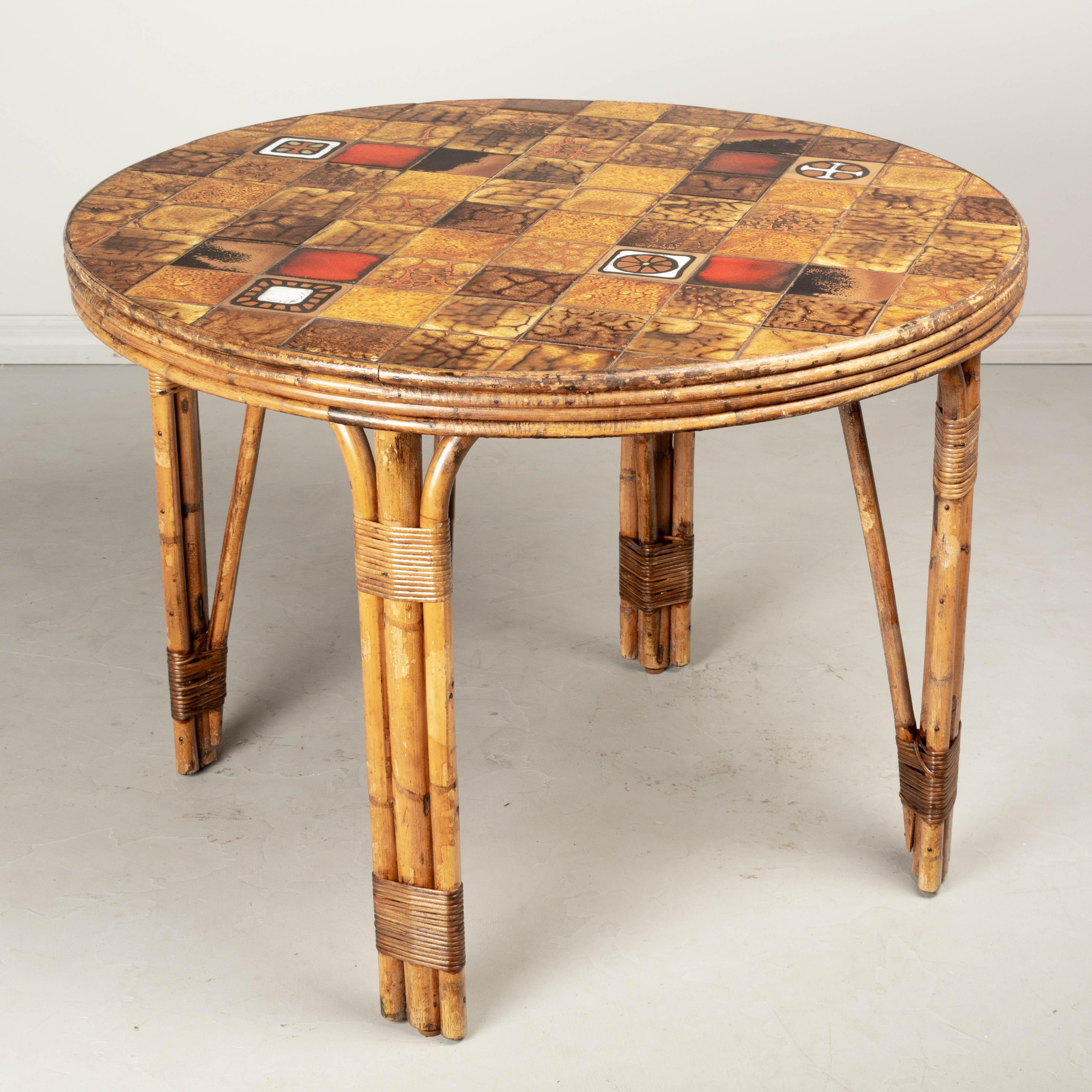 Mid-Century French Vallauris Tile Top Dining Table In Good Condition For Sale In Winter Park, FL