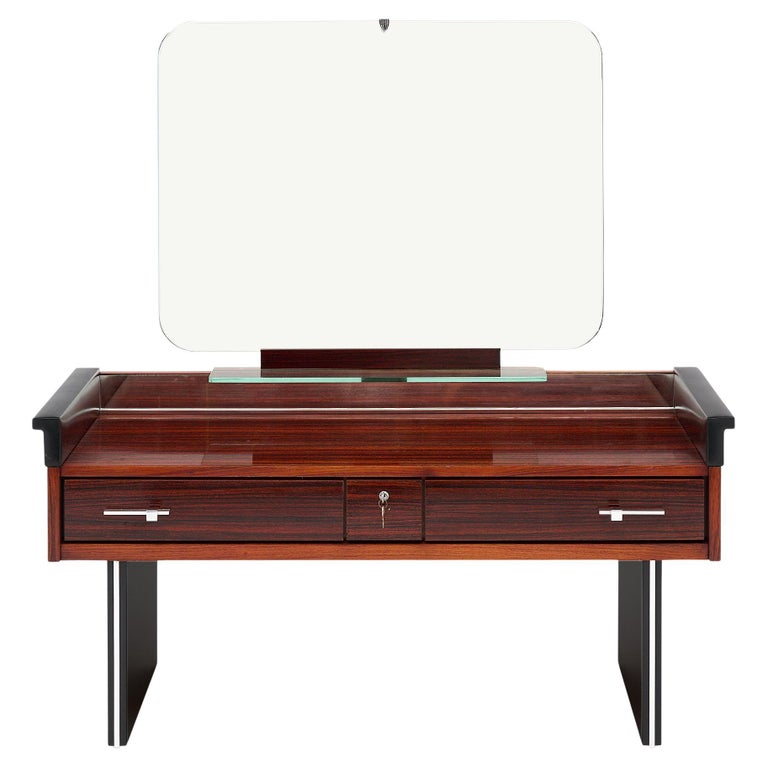 43.3 Vanity Dressing Table with Flip-top Mirror and 3 Storage Drawers,  Wood Vanity Desk with PU Upholstered Stool, Makeup Vanity Set for Bedroom