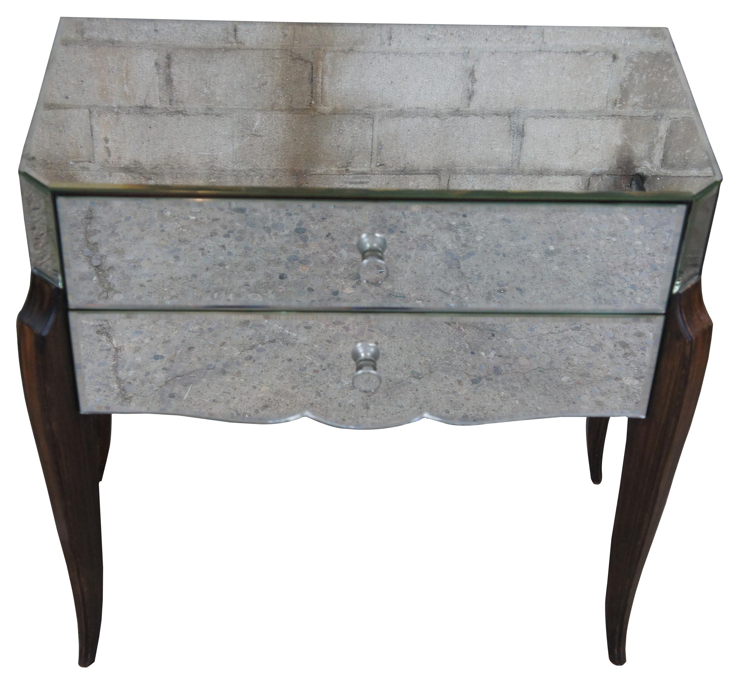 French Provincial Mid Century French Venetian Mirrored Ebony Nightstand Entry Chest Console Table