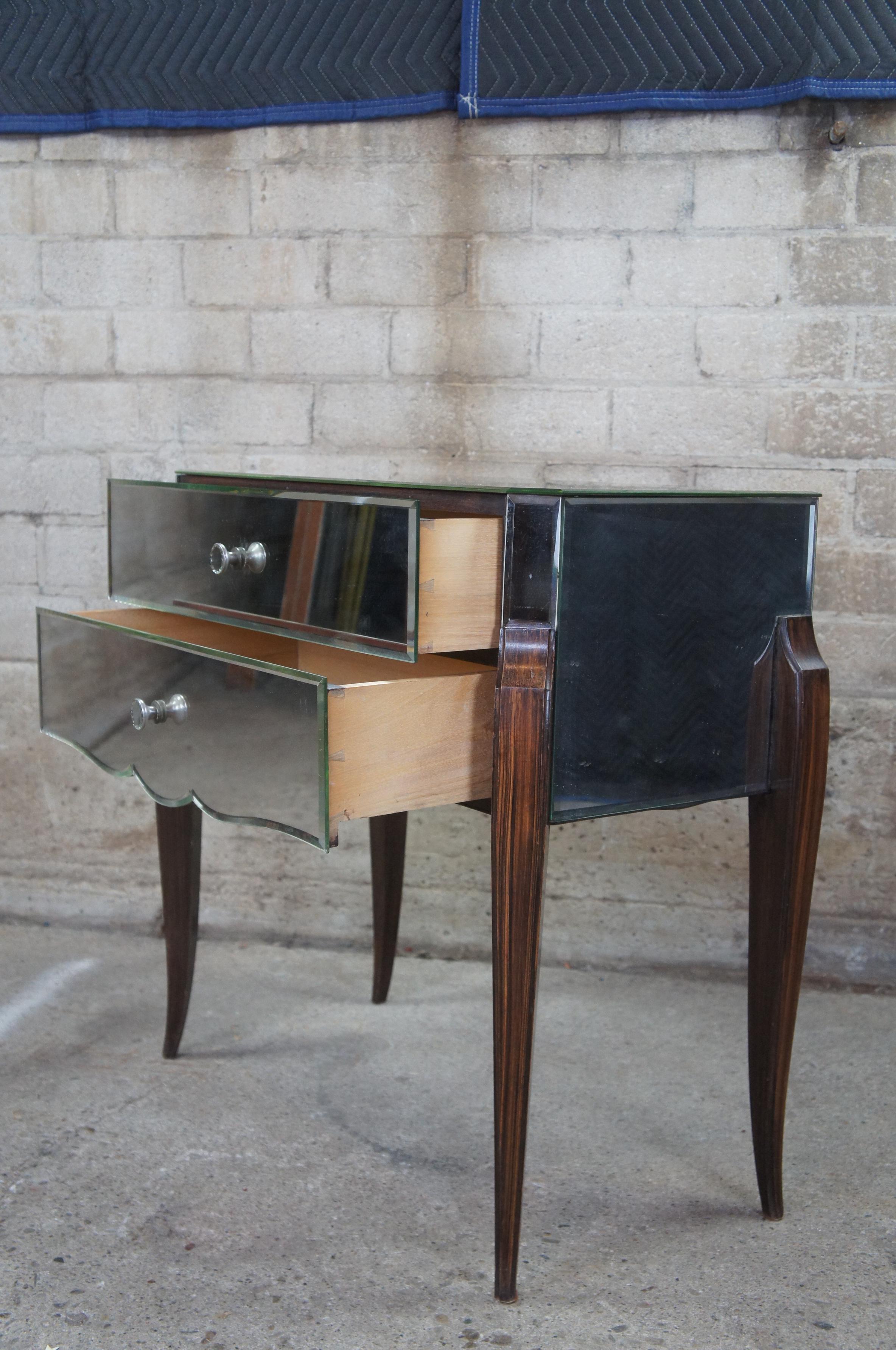 Mid-20th Century Mid Century French Venetian Mirrored Ebony Nightstand Entry Chest Console Table