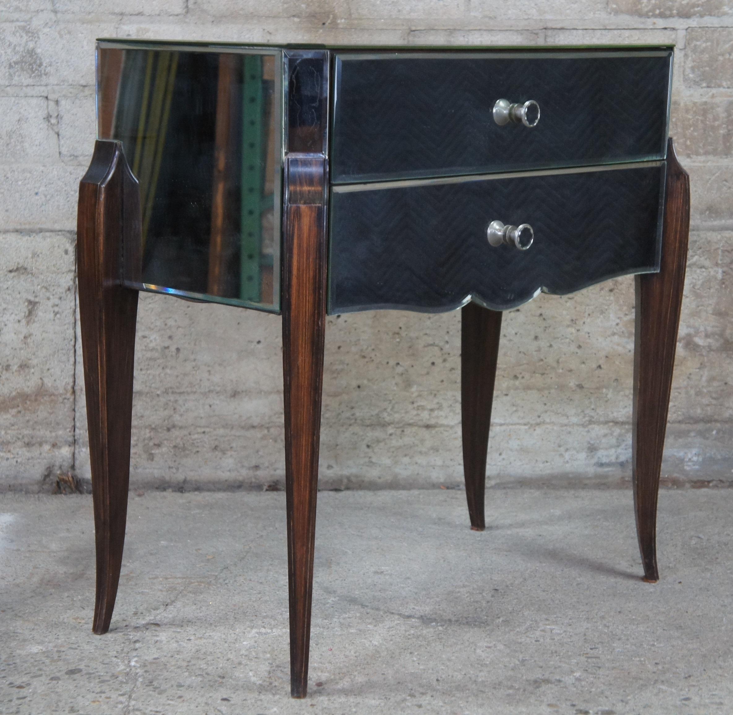 Mid Century French Venetian Mirrored Ebony Nightstand Entry Chest Console Table 4