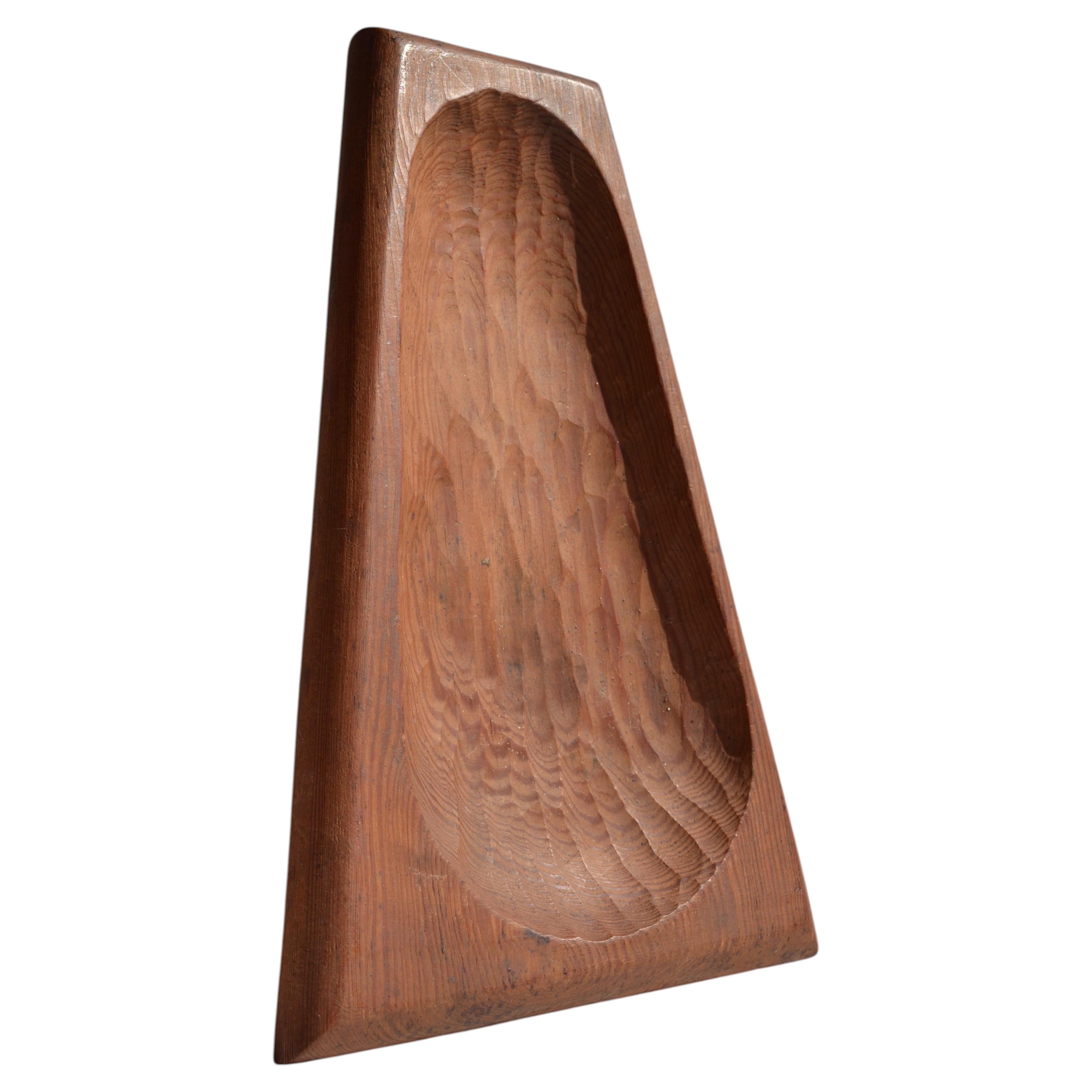 Mid-Century French Vide-Poche, Hand-Carved Pitch Pine, 1950s Design For Sale