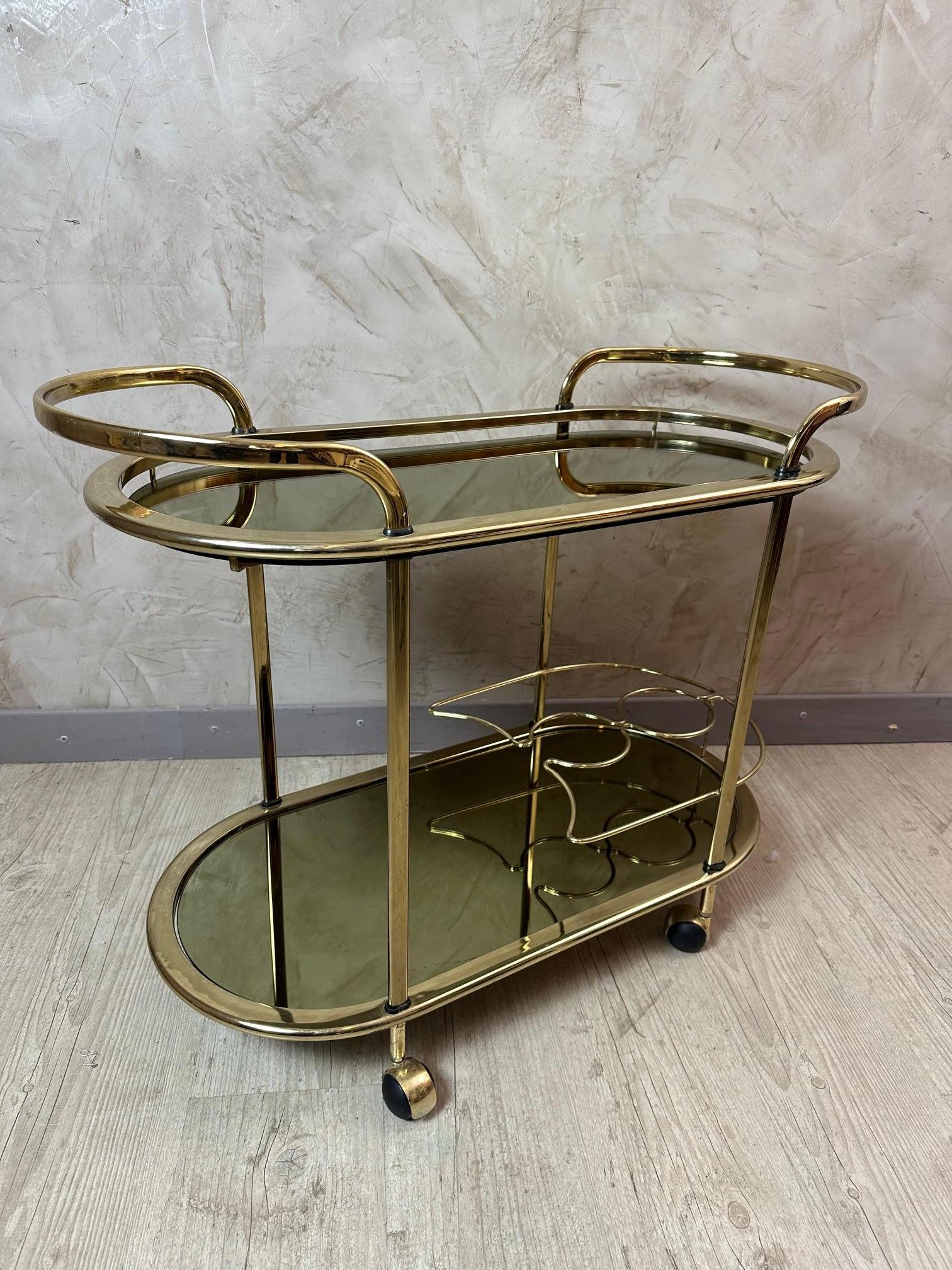 Französischer Vintage-Desserttisch aus Messing und Glas aus der Mitte des Jahrhunderts, 1970er Jahre im Angebot 6