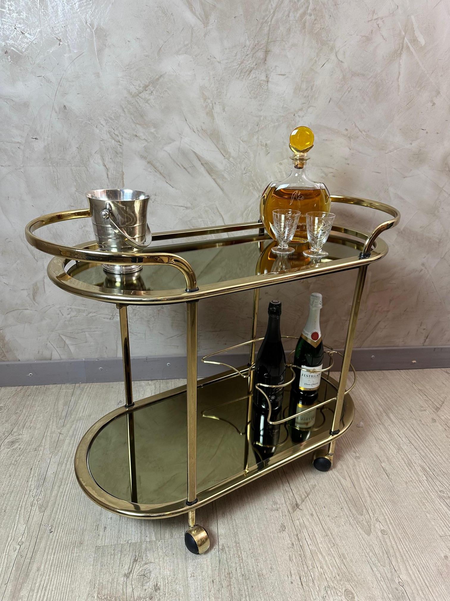 Französischer Vintage-Desserttisch aus Messing und Glas aus der Mitte des Jahrhunderts, 1970er Jahre im Angebot 7