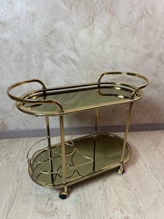 Mid-century French Vintage Brass and Glass Dessert Rolling Table, 1970s