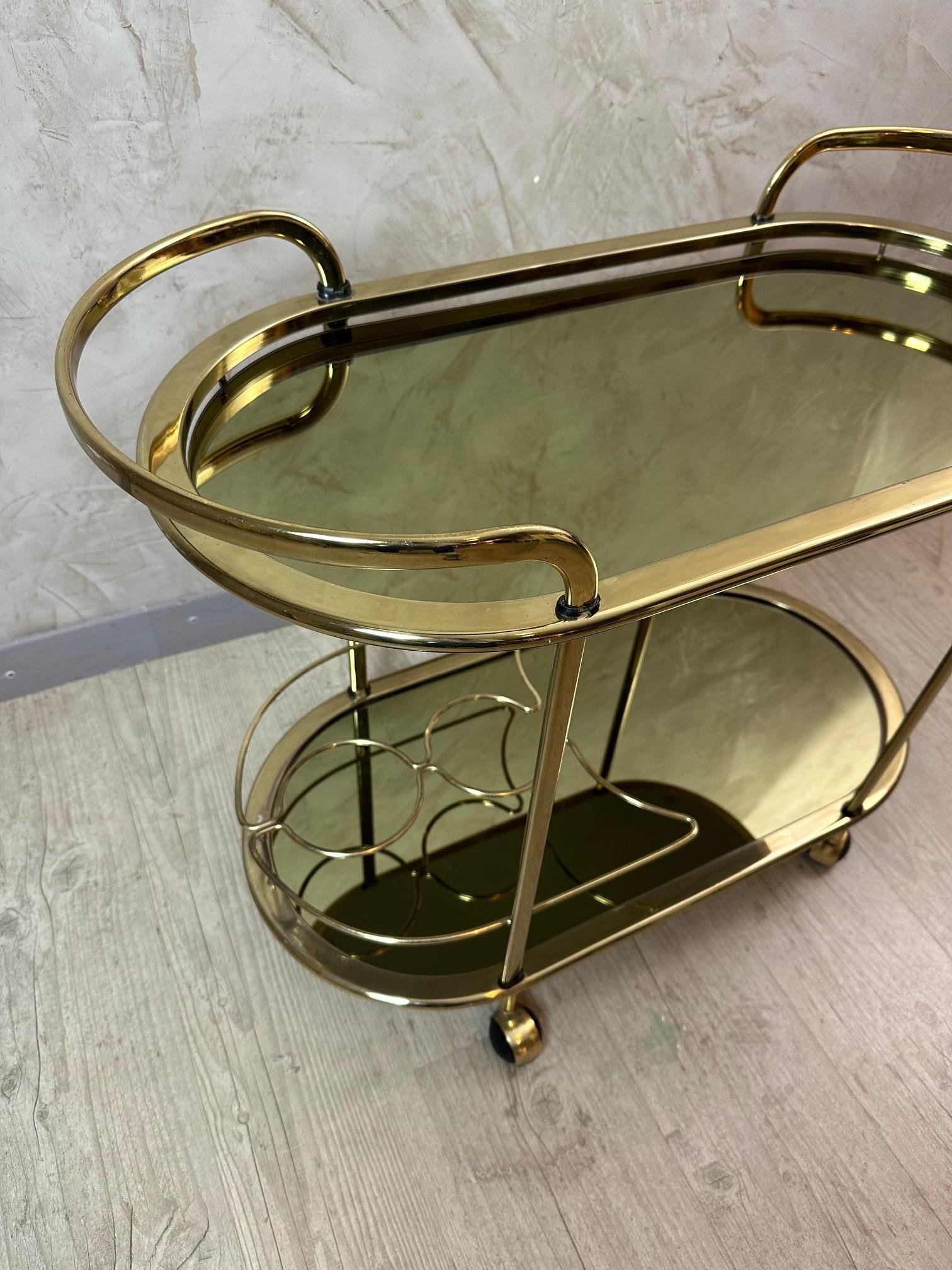 Französischer Vintage-Desserttisch aus Messing und Glas aus der Mitte des Jahrhunderts, 1970er Jahre im Angebot 1