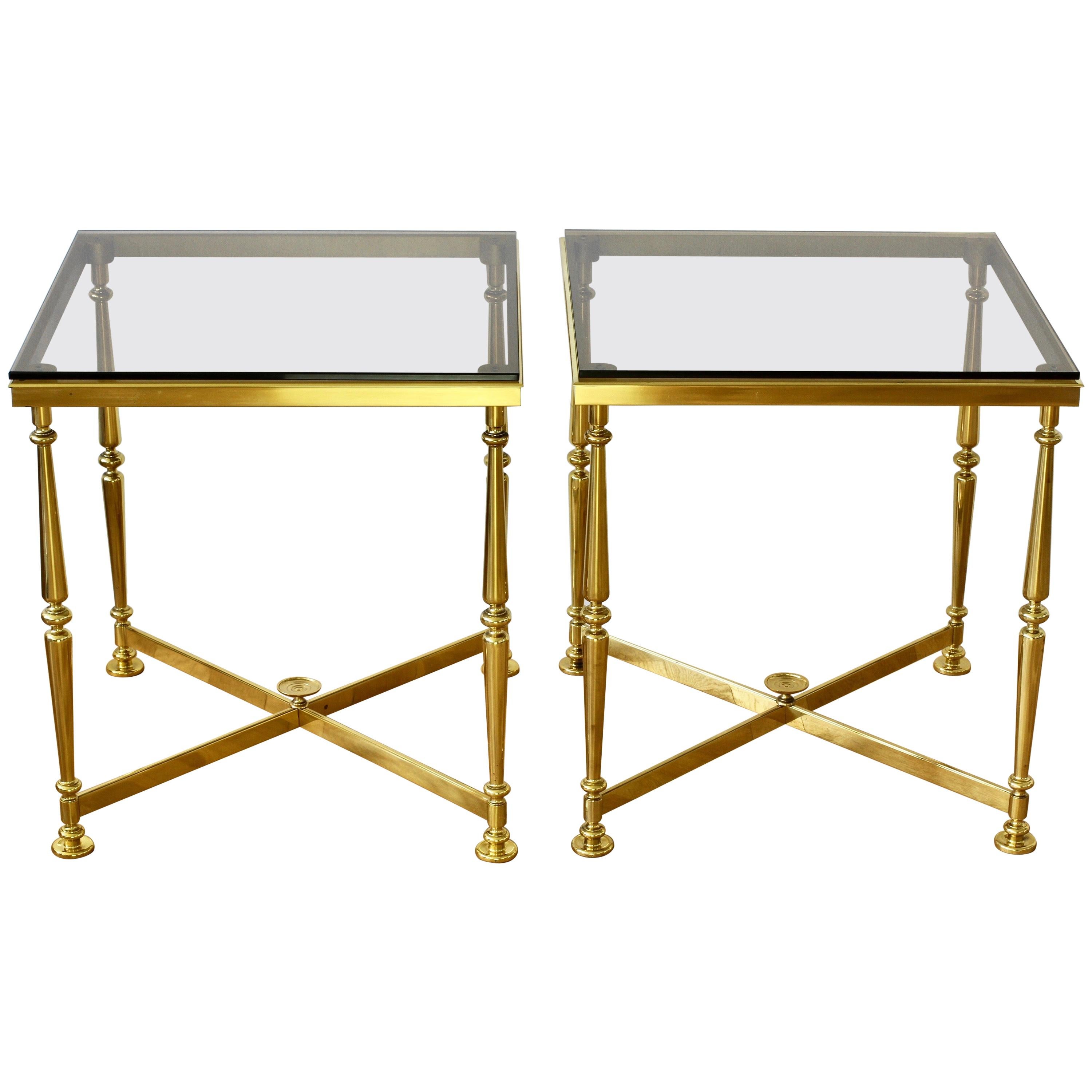 Midcentury French Vintage Pair of Solid Cast Brass Side/ End Tables, circa 1970s