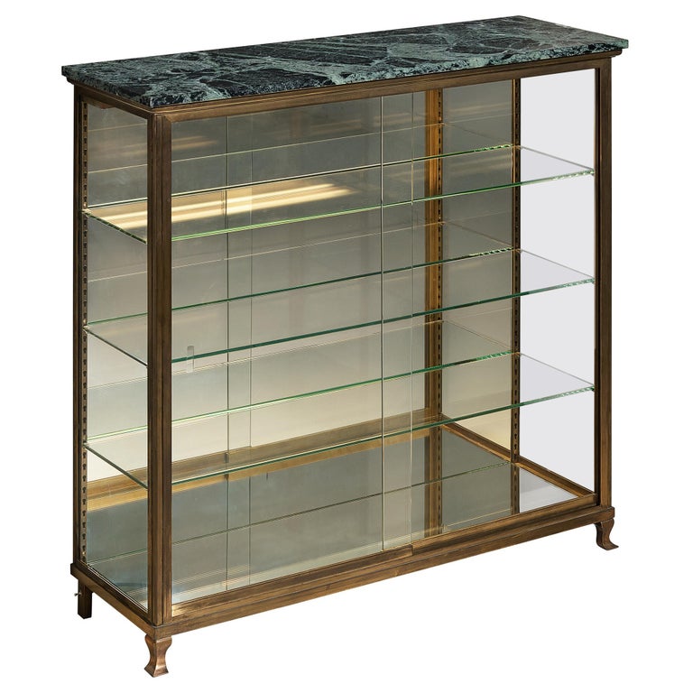 Mid-Century French Vitrine in Brass and Marble