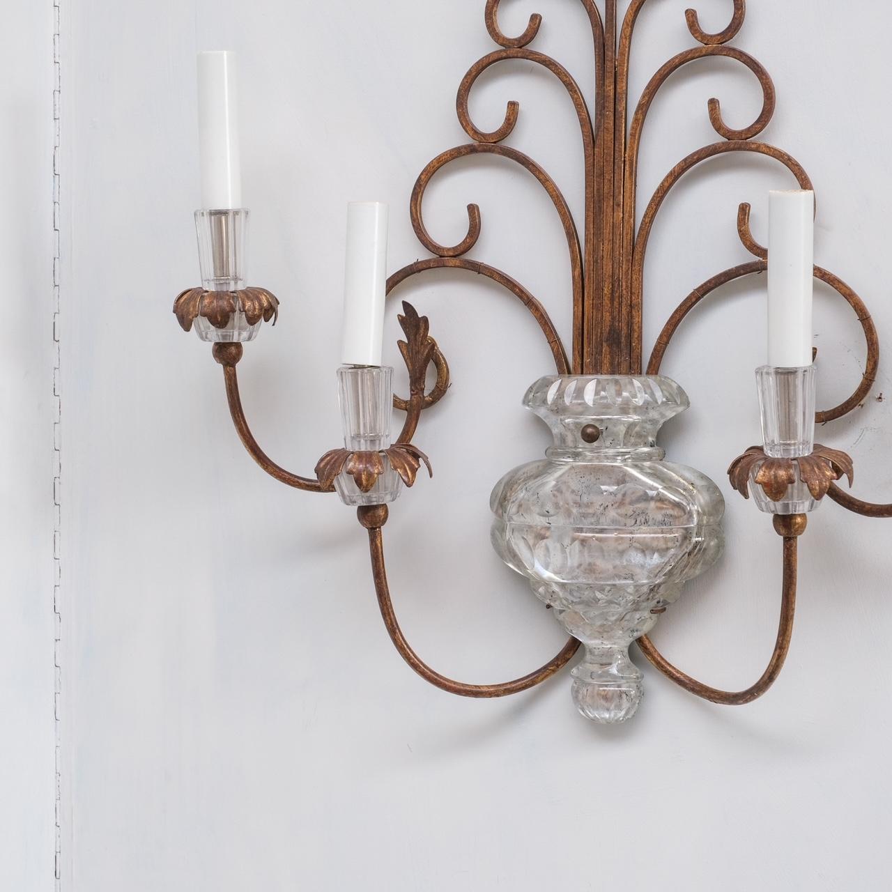 Glass Mid-Century French Wall Lights in Manner of Maison Bagues