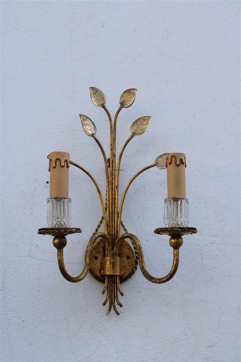 Mid-Century French Wall Sconces Crystall and Gold Plated Metal Maison Jansen  For Sale 5