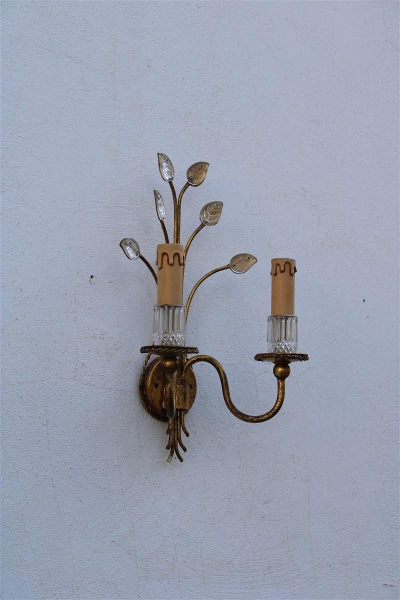 Mid-Century French Wall Sconces Crystall and Gold Plated Metal Maison Jansen  For Sale 6