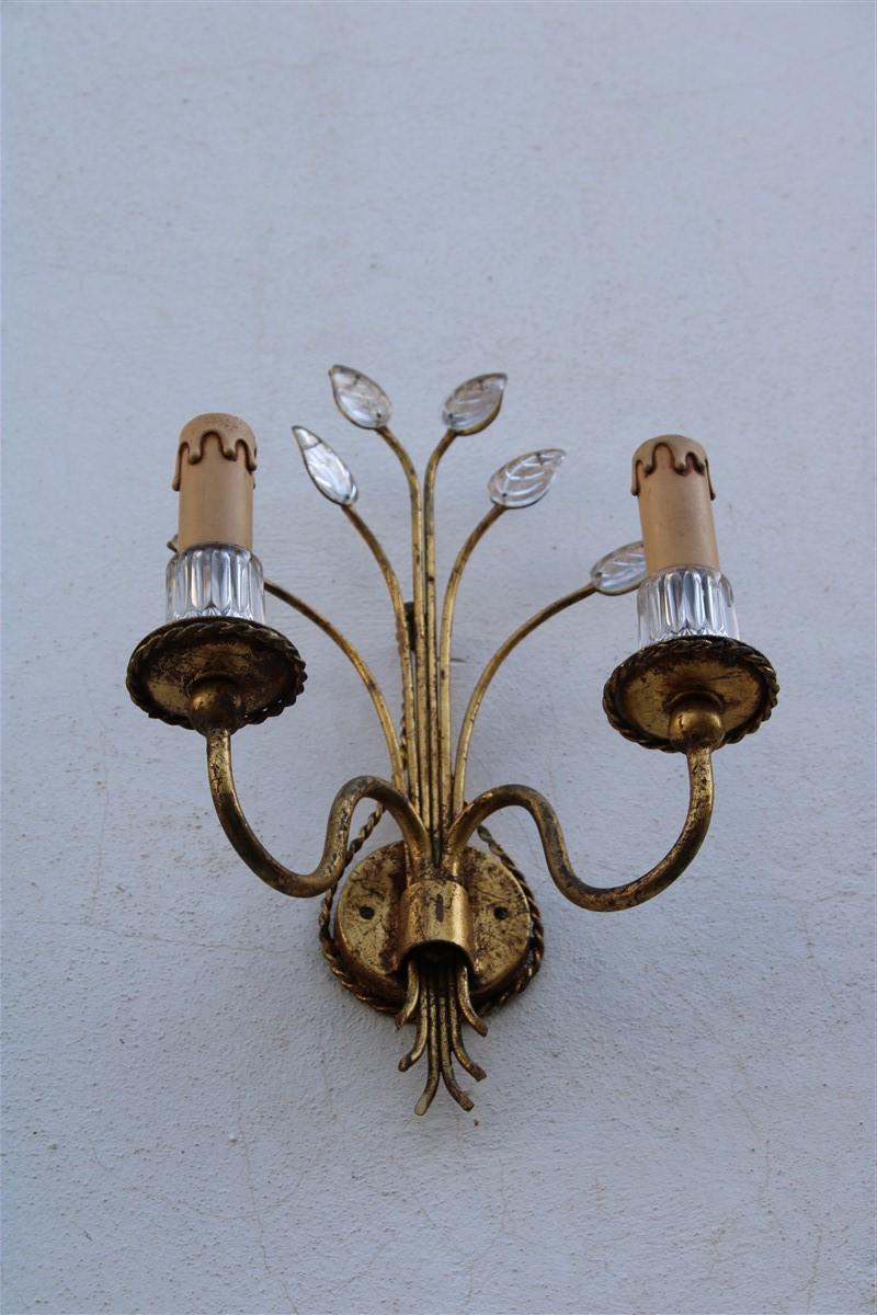 Mid-Century French Wall Sconces Crystall and Gold Plated Metal Maison Jansen  For Sale 7