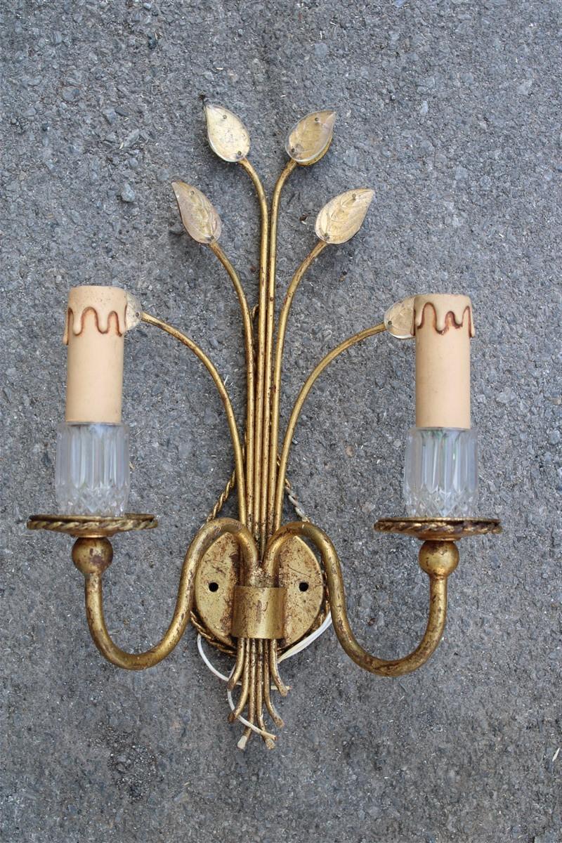 Mid-Century Modern Mid-Century French Wall Sconces Crystall and Gold Plated Metal Maison Jansen  For Sale