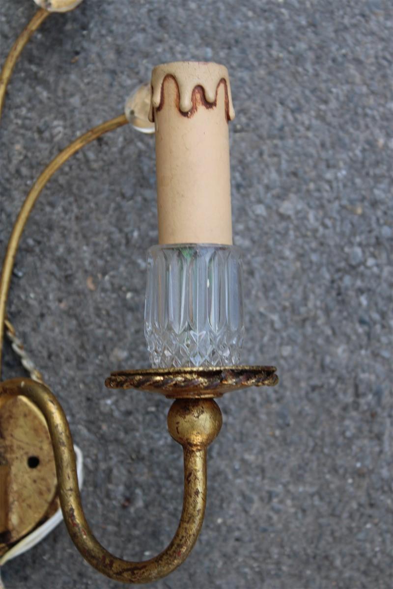 Mid-Century French Wall Sconces Crystall and Gold Plated Metal Maison Jansen  In Good Condition For Sale In Palermo, Sicily