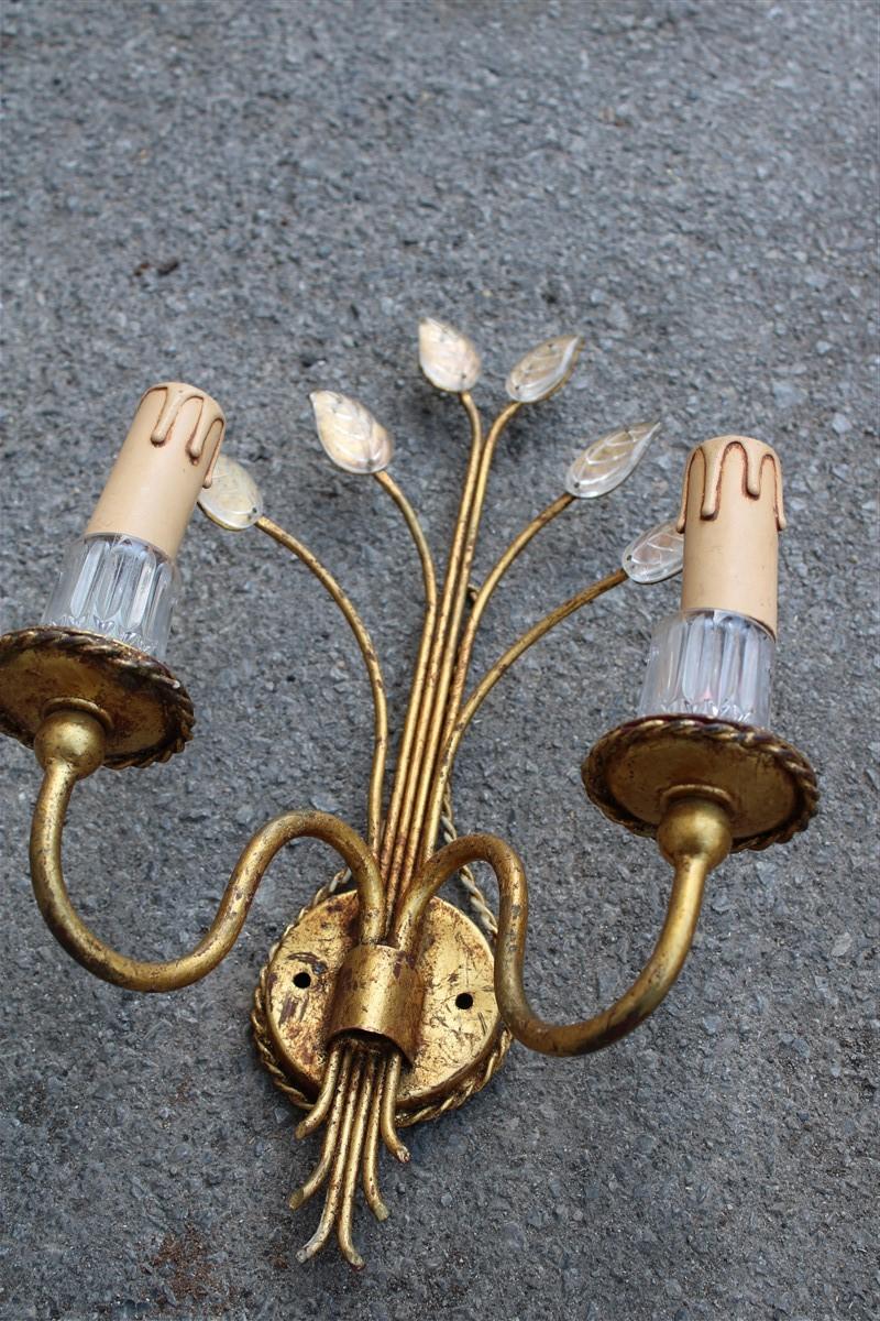 Mid-Century French Wall Sconces Crystall and Gold Plated Metal Maison Jansen  For Sale 4