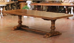 Mid-Century French Walnut, Chestnut & Burlwood Parquetry Refectory Dining Table