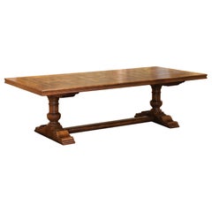 Mid-Century French Walnut, Chestnut & Burlwood Parquetry Refectory Dining Table
