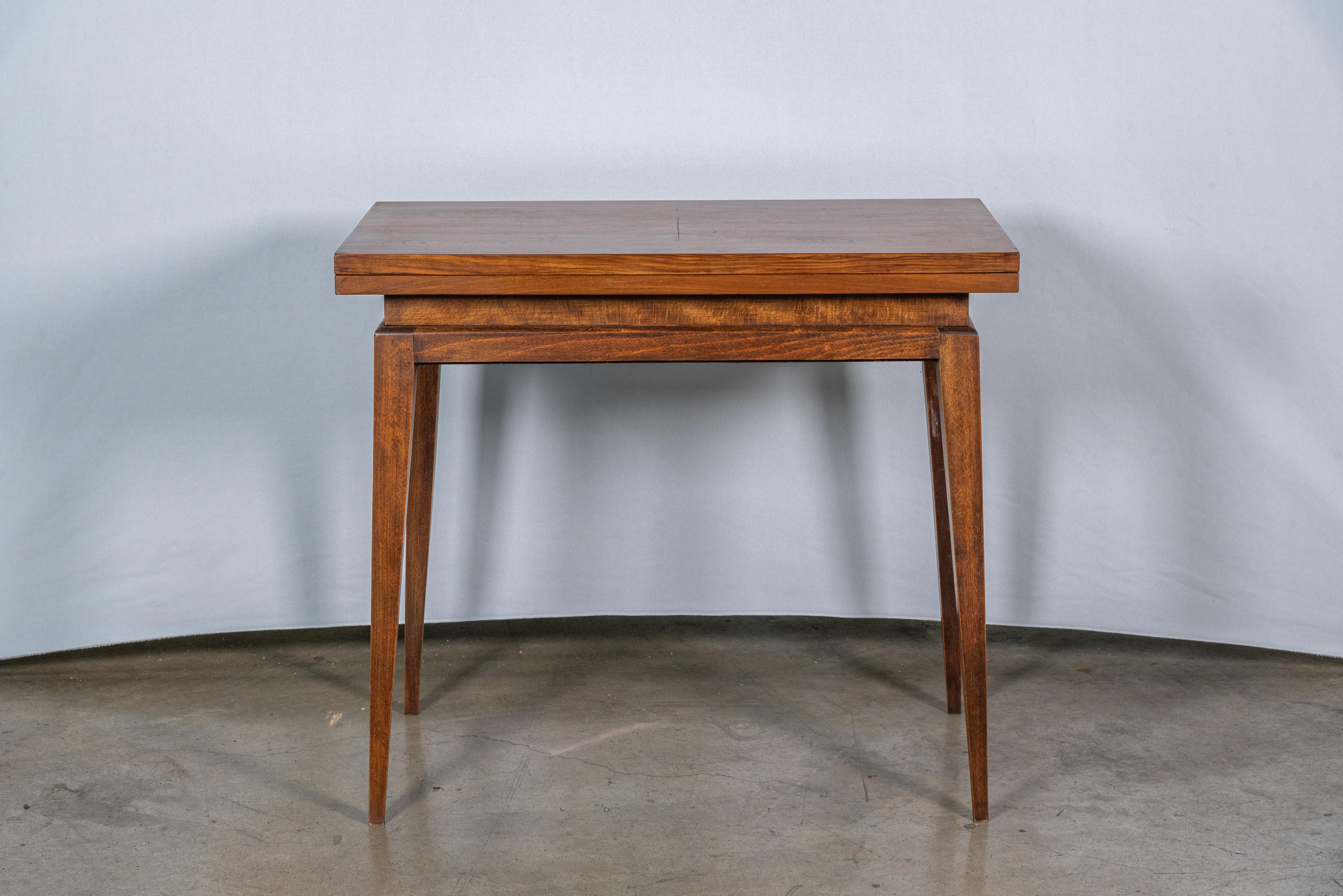 Brass Mid-Century French Walnut Game Table For Sale