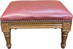 Mid-Century French Walnut & Leather Petite Ottoman / Stool / Bench
