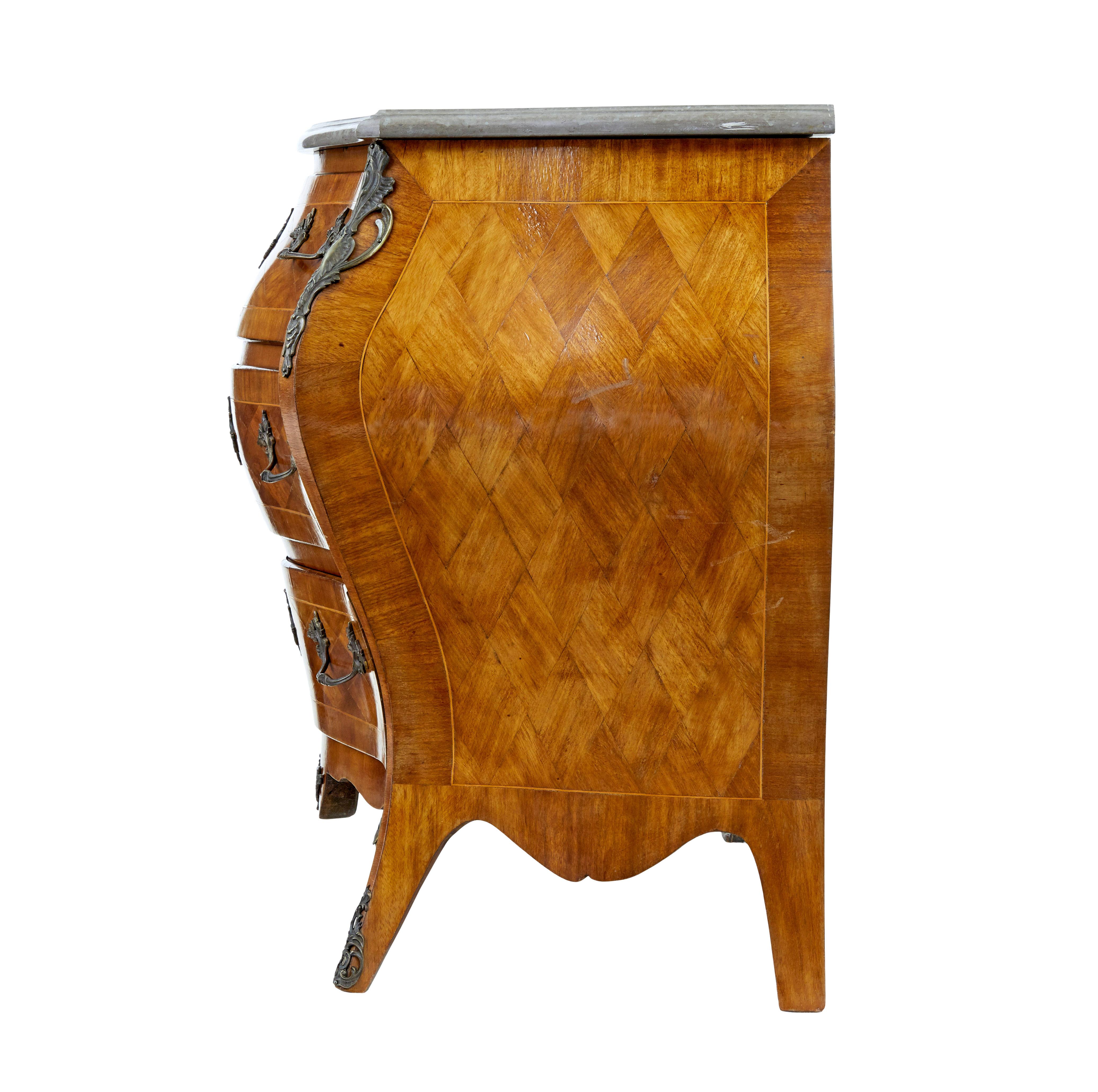 Rococo Mid century French walnut marble-top commode For Sale