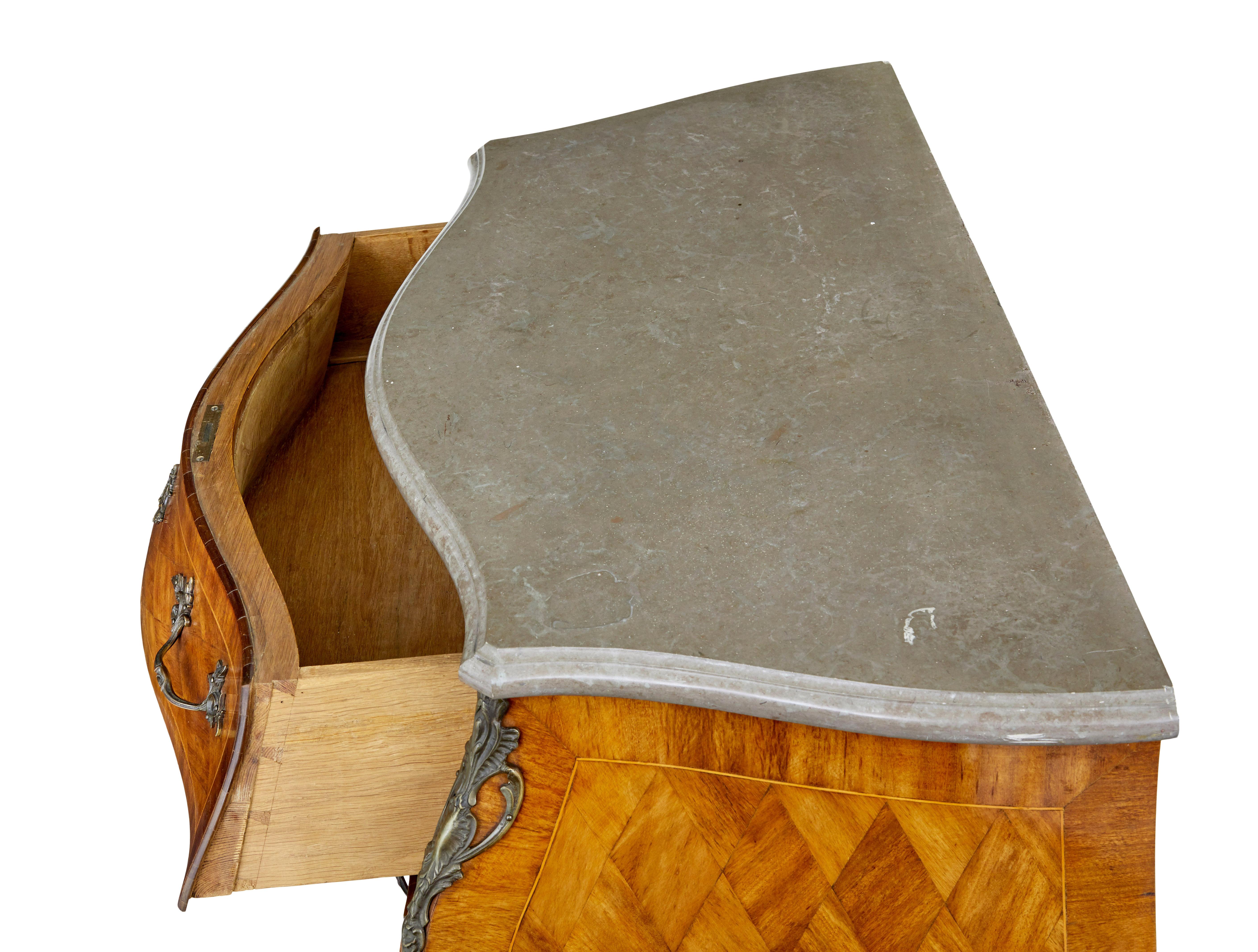 Marble Mid century French walnut marble-top commode For Sale