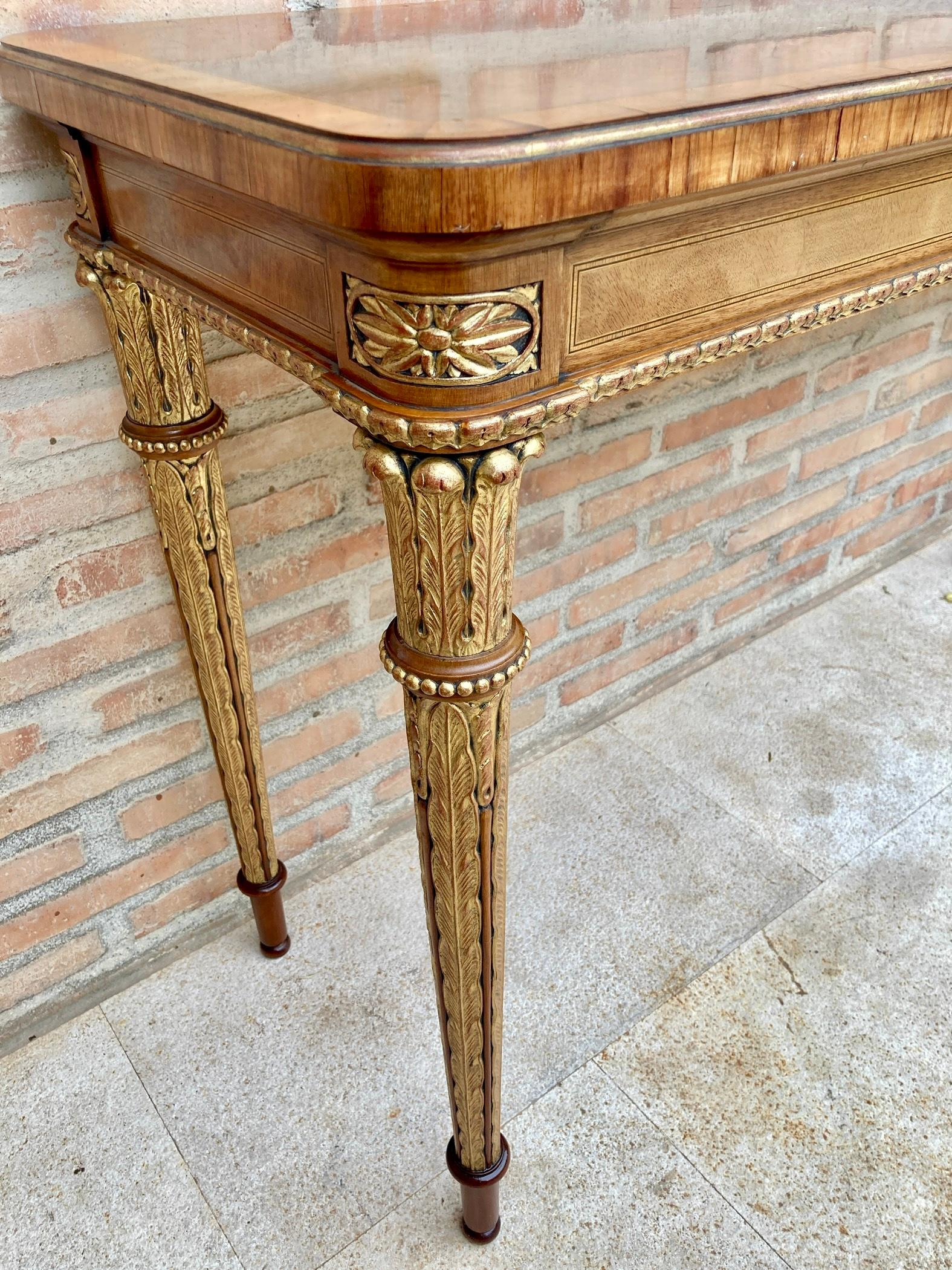 Mid-Century French Walnut & Oak Veneer Console Table, 1960s For Sale 8