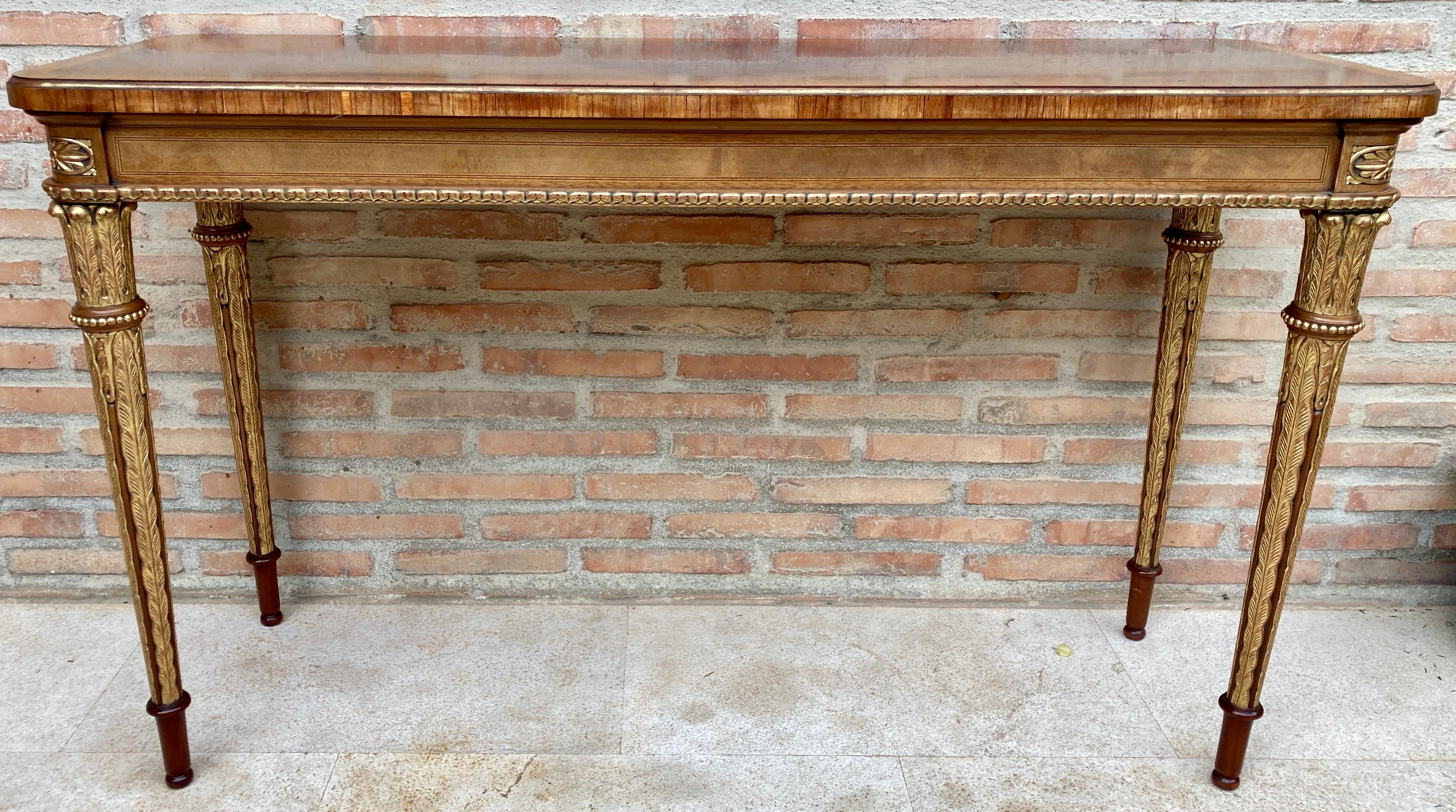 French Provincial Mid-Century French Walnut & Oak Veneer Console Table, 1960s For Sale