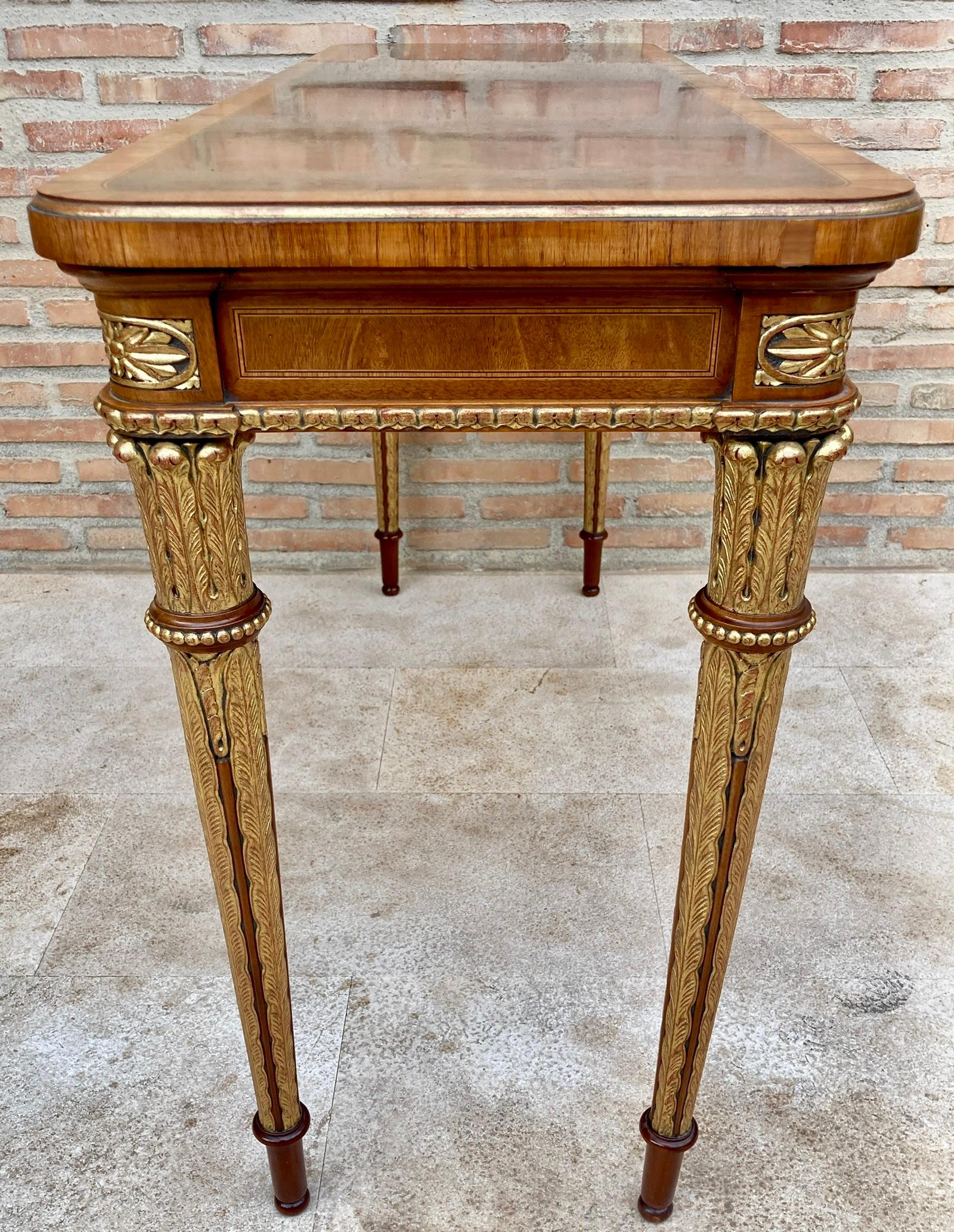 Mid-Century French Walnut & Oak Veneer Console Table, 1960s For Sale 1