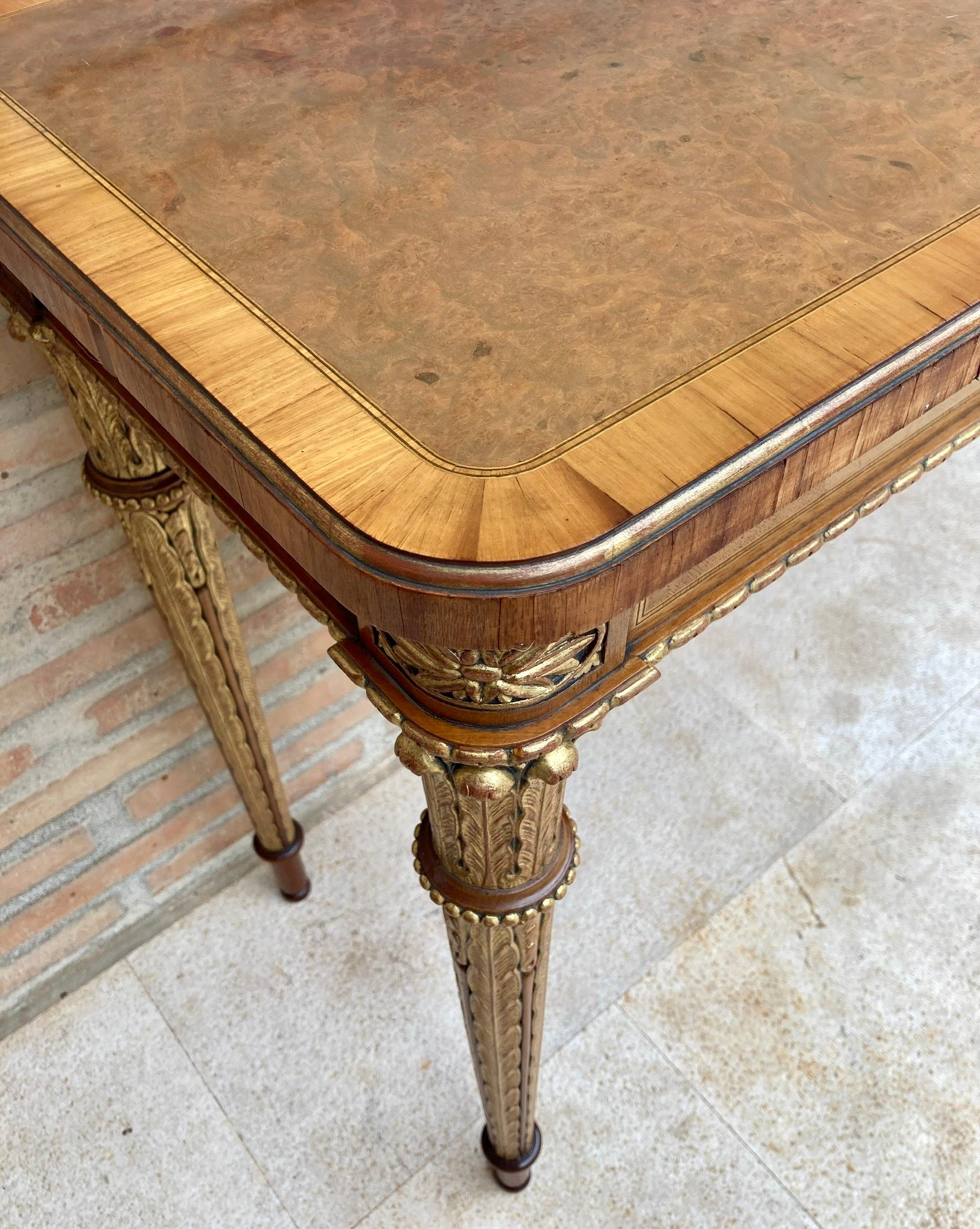 Mid-Century French Walnut & Oak Veneer Console Table, 1960s For Sale 4