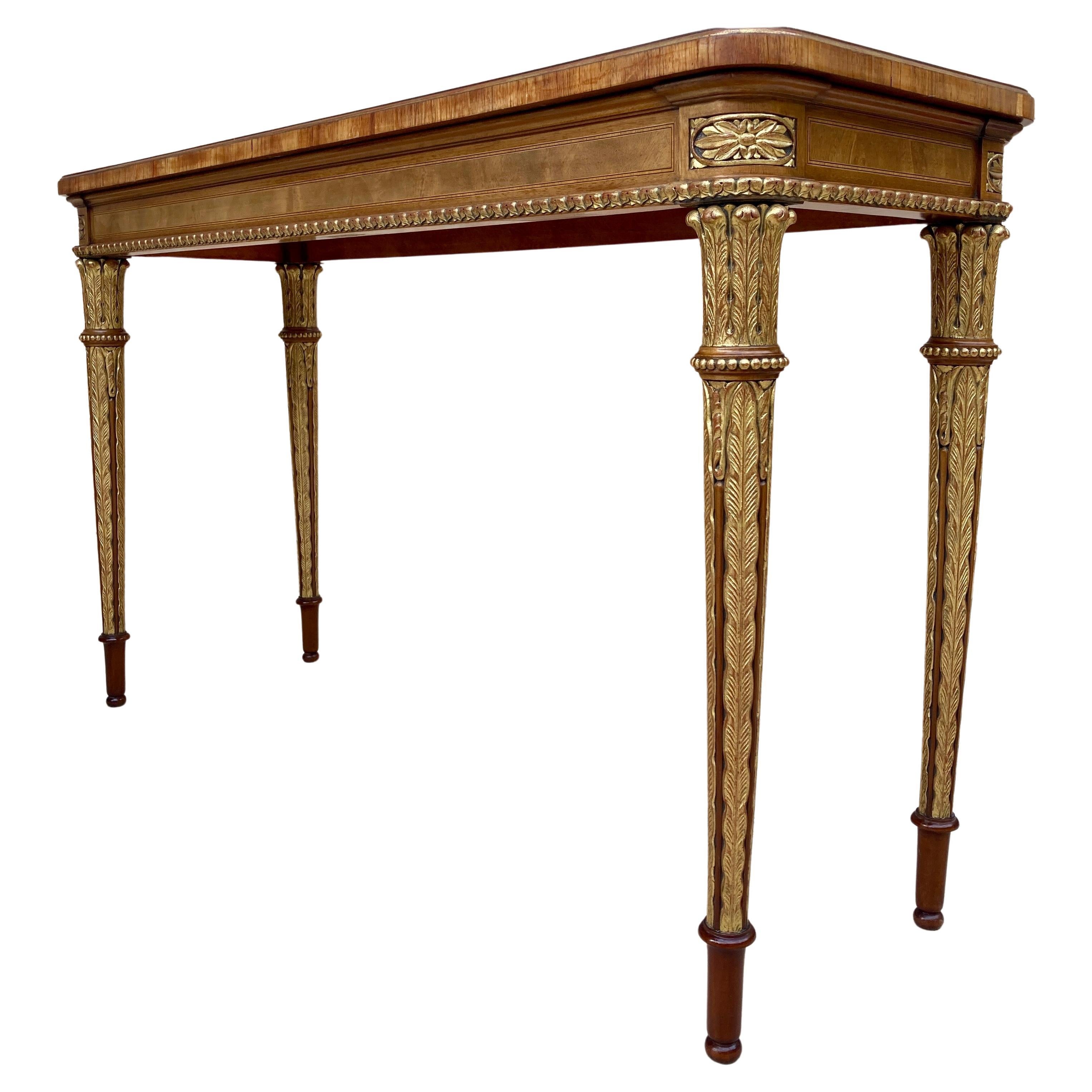 Table console française du milieu du siècle en noyer et placage de chêne, années 1960