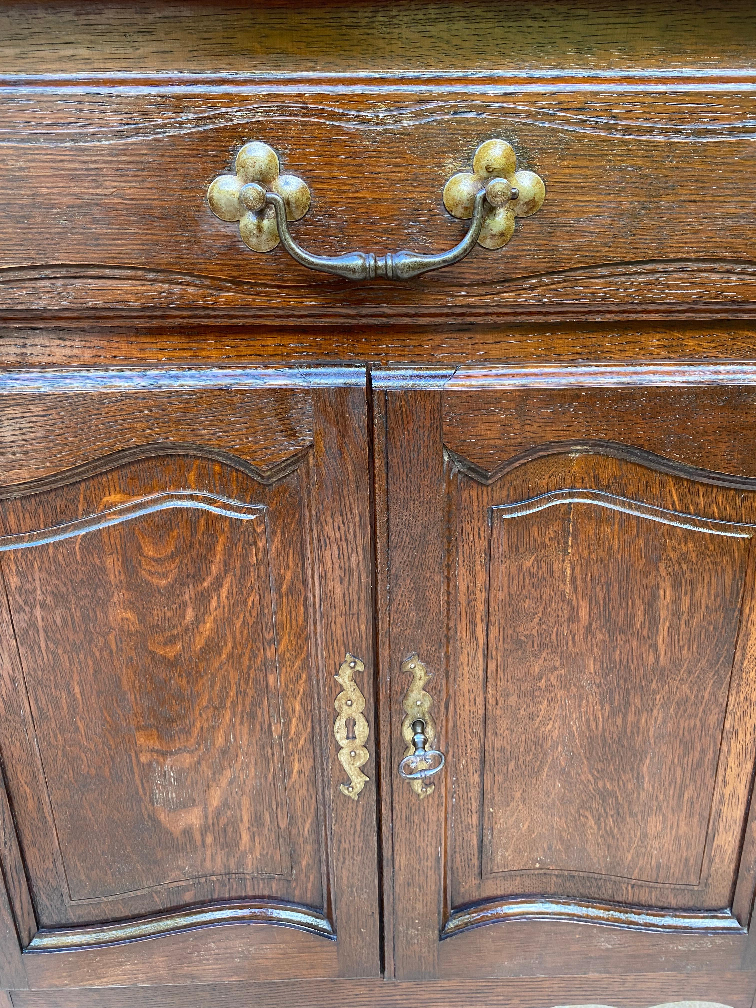 Mid-Century French Walnut Side Table with One Drawer and Double Door, 1950s For Sale 11