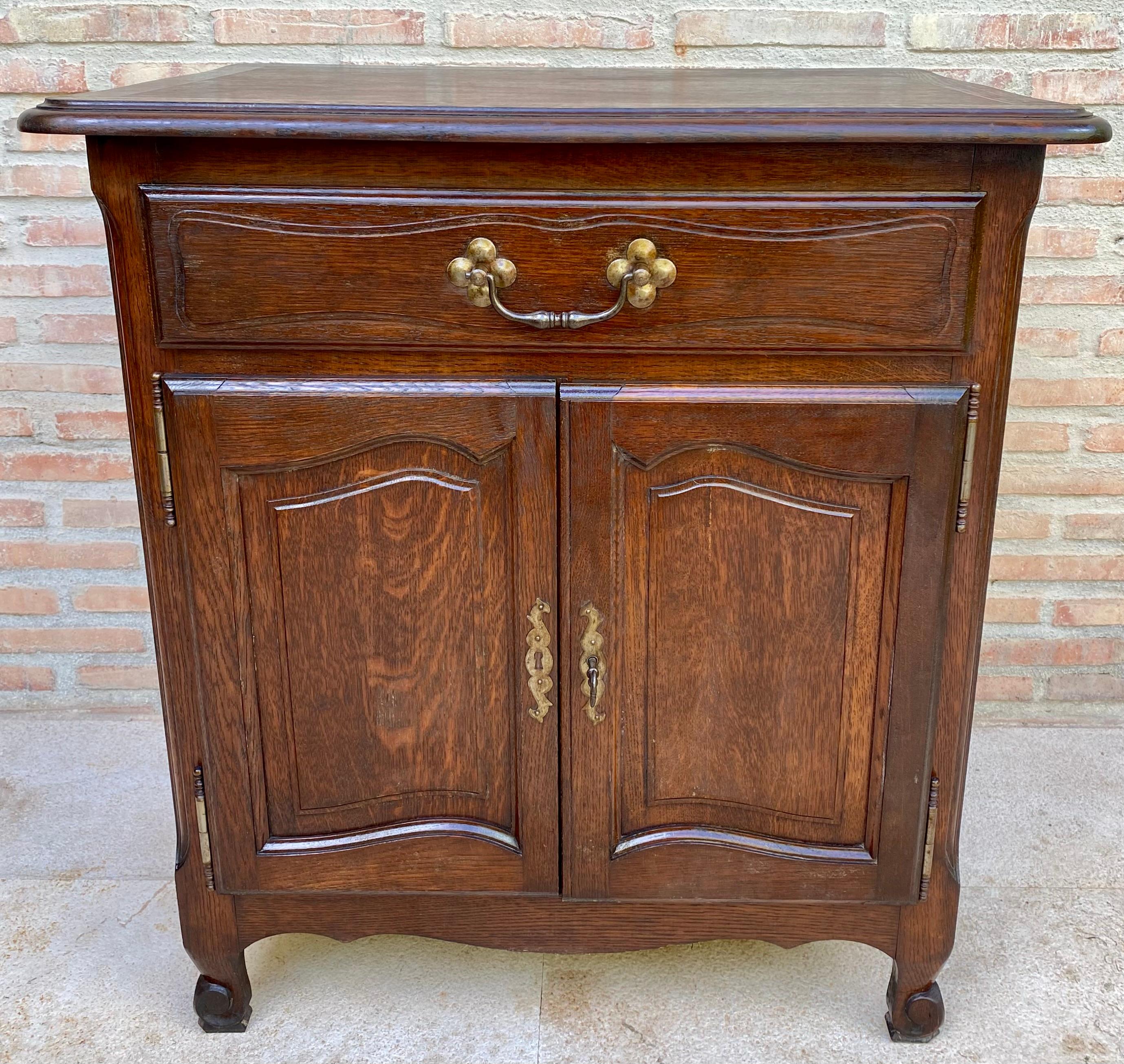 French Provincial Mid-Century French Walnut Side Table with One Drawer and Double Door, 1950s For Sale