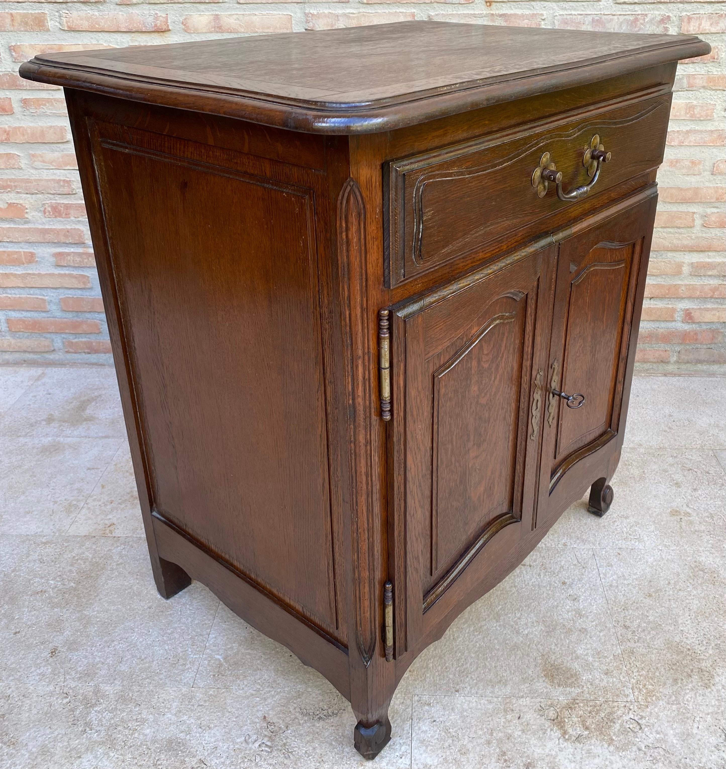 20th Century Mid-Century French Walnut Side Table with One Drawer and Double Door, 1950s For Sale