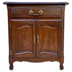 Mid-Century French Walnut Side Table with One Drawer and Double Door, 1950s