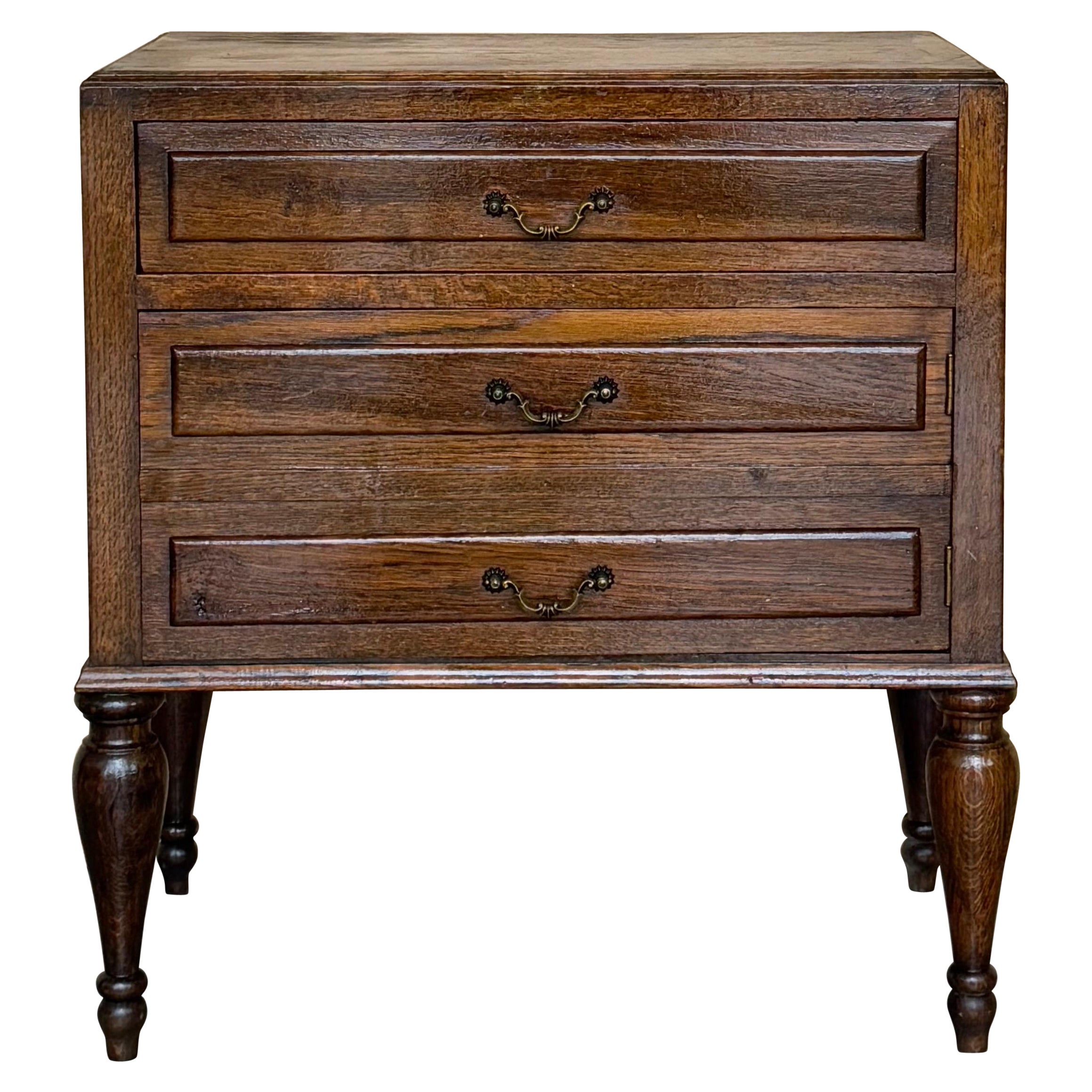 Mid-Century French Walnut Side Table with One Drawer and Hidden Door, 1950s
