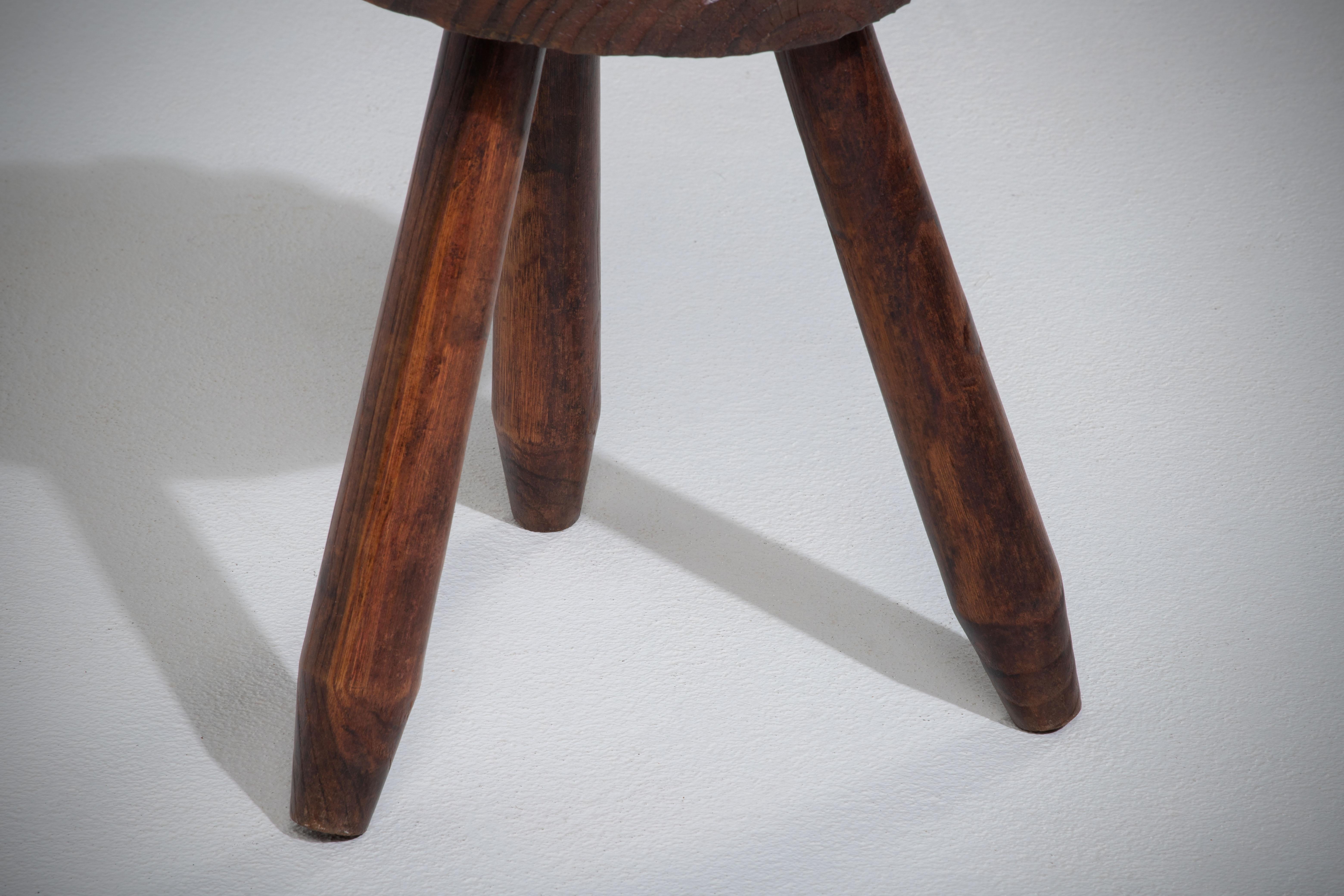 Mid-Century Modern Midcentury French Walnut Stool, Jean Touret-Inspired, 1960s For Sale