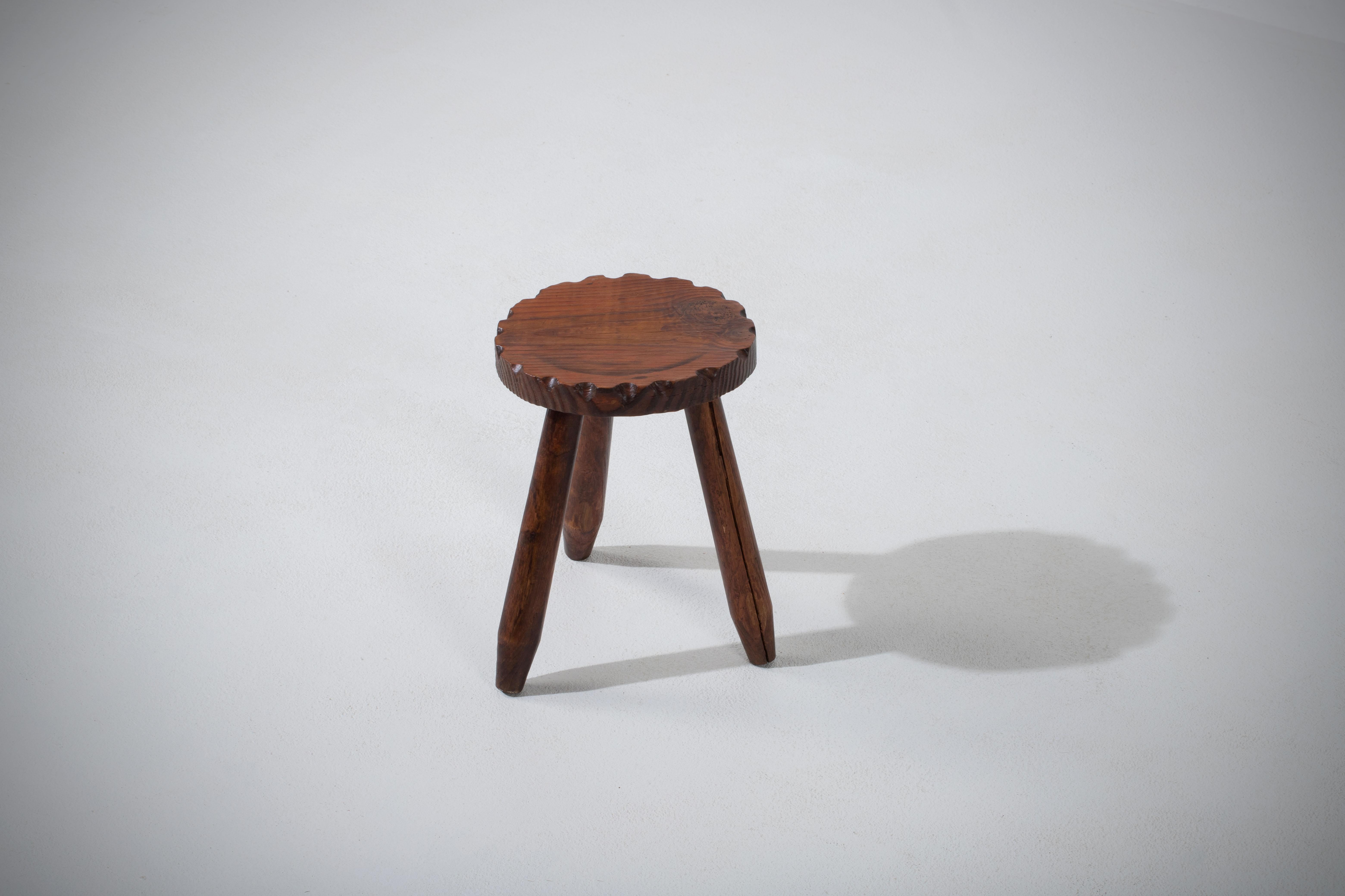 Midcentury French Walnut Stool, Jean Touret-Inspired, 1960s In Good Condition For Sale In Wiesbaden, DE