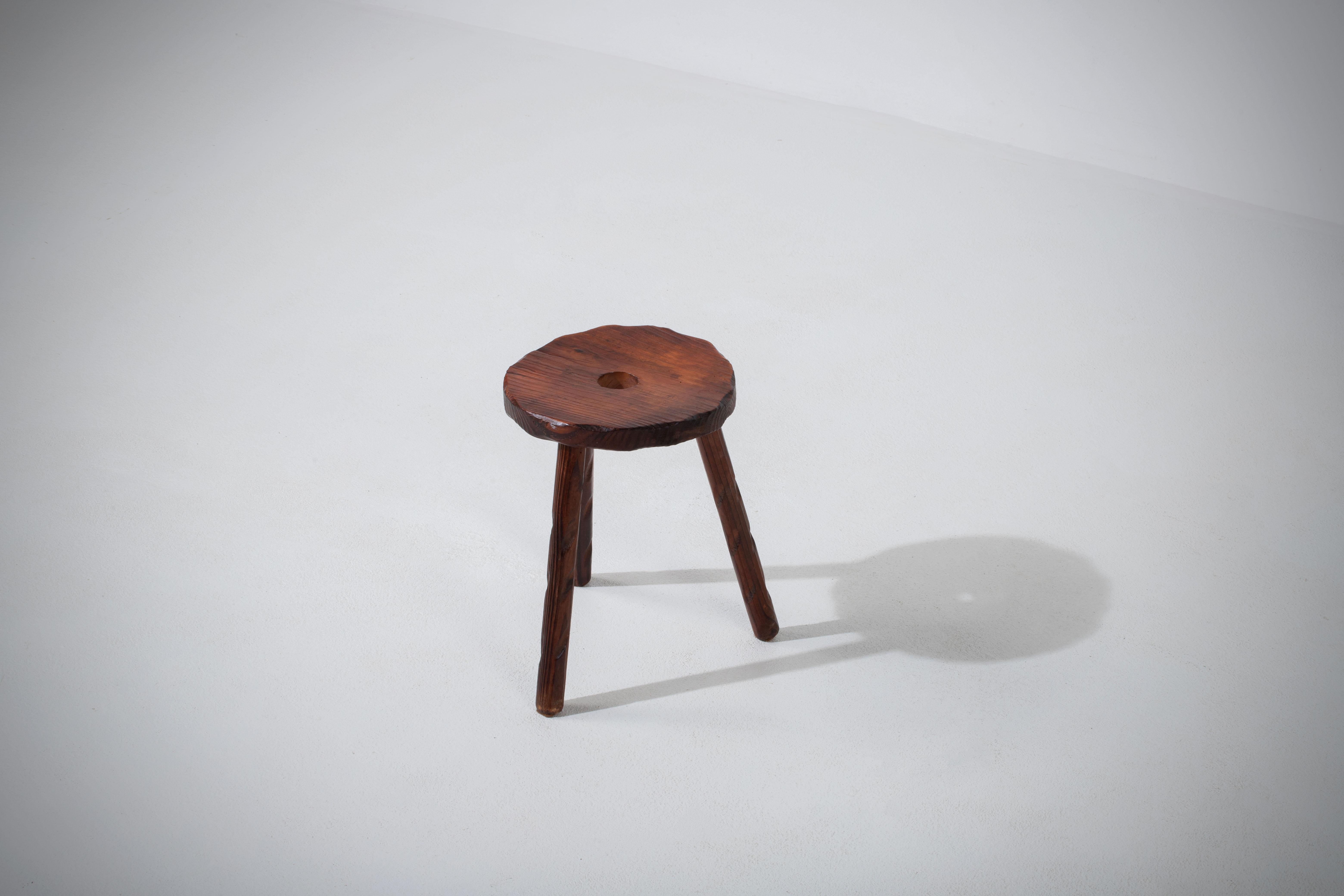 20th Century Midcentury French Walnut Stool, Jean Touret-Inspired, 1960s For Sale