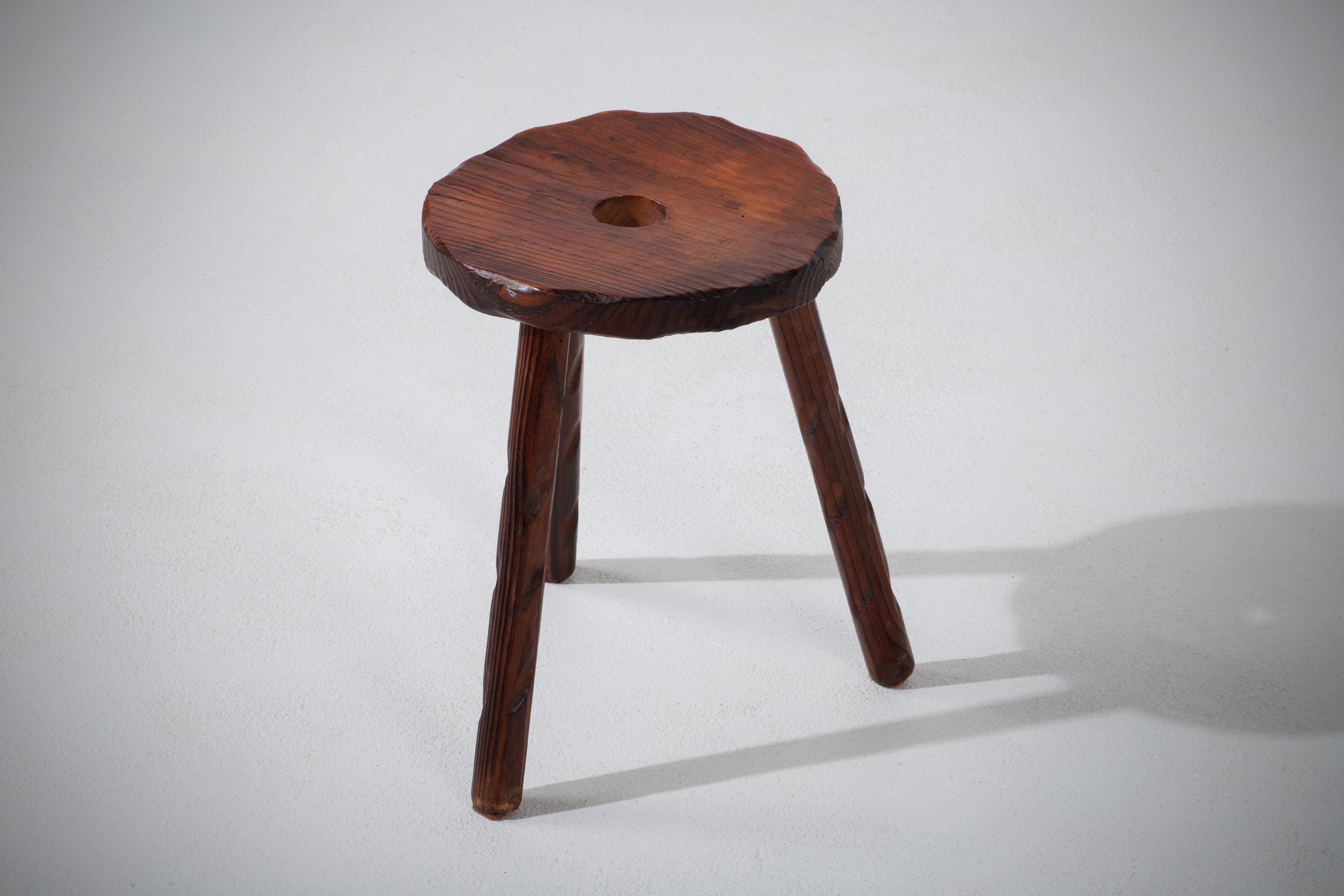 Midcentury French Walnut Stool, Jean Touret-Inspired, 1960s For Sale 1