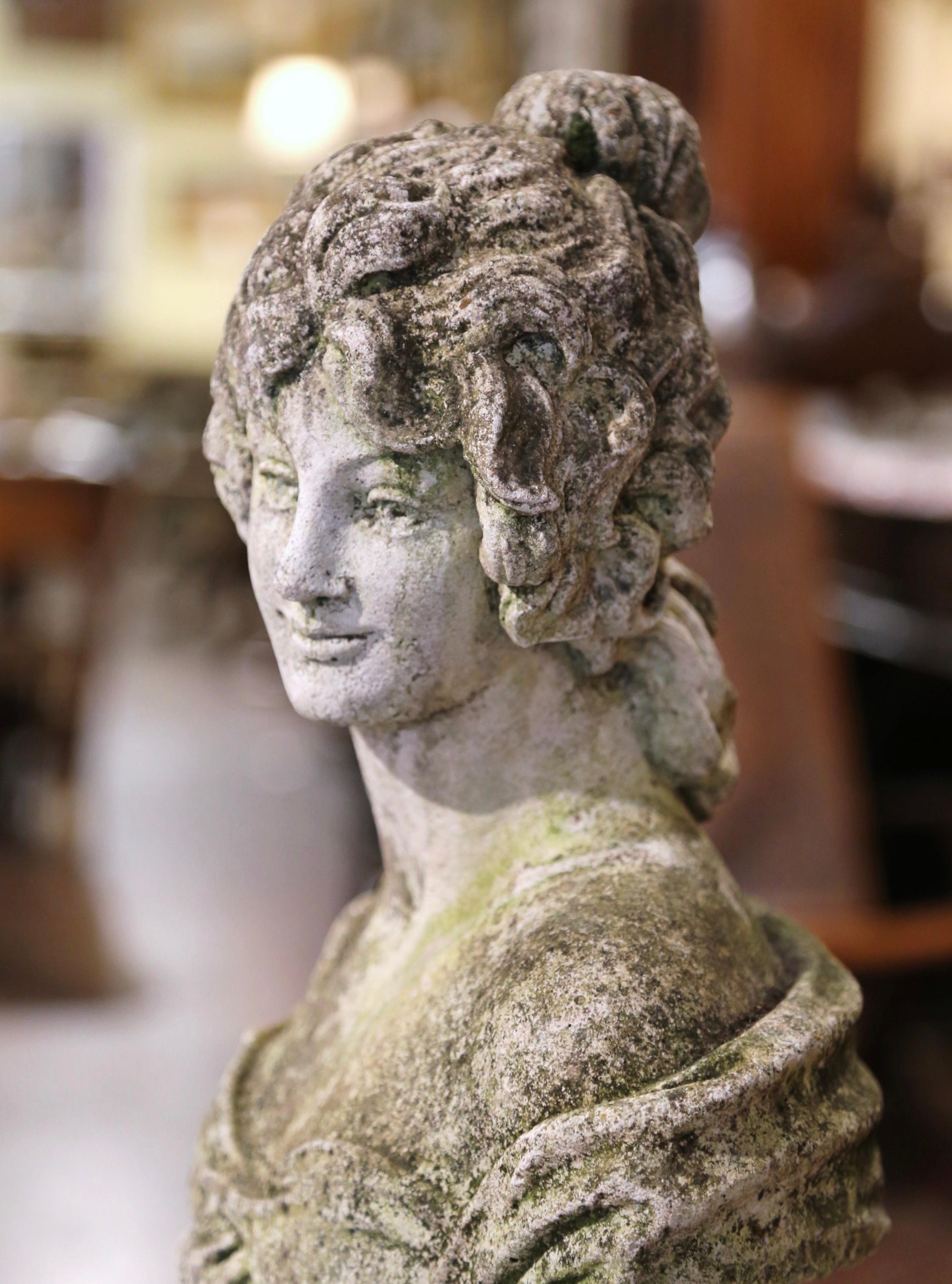 20th Century Mid-Century French Weathered Cast Stone Garden Statuary Female Bust