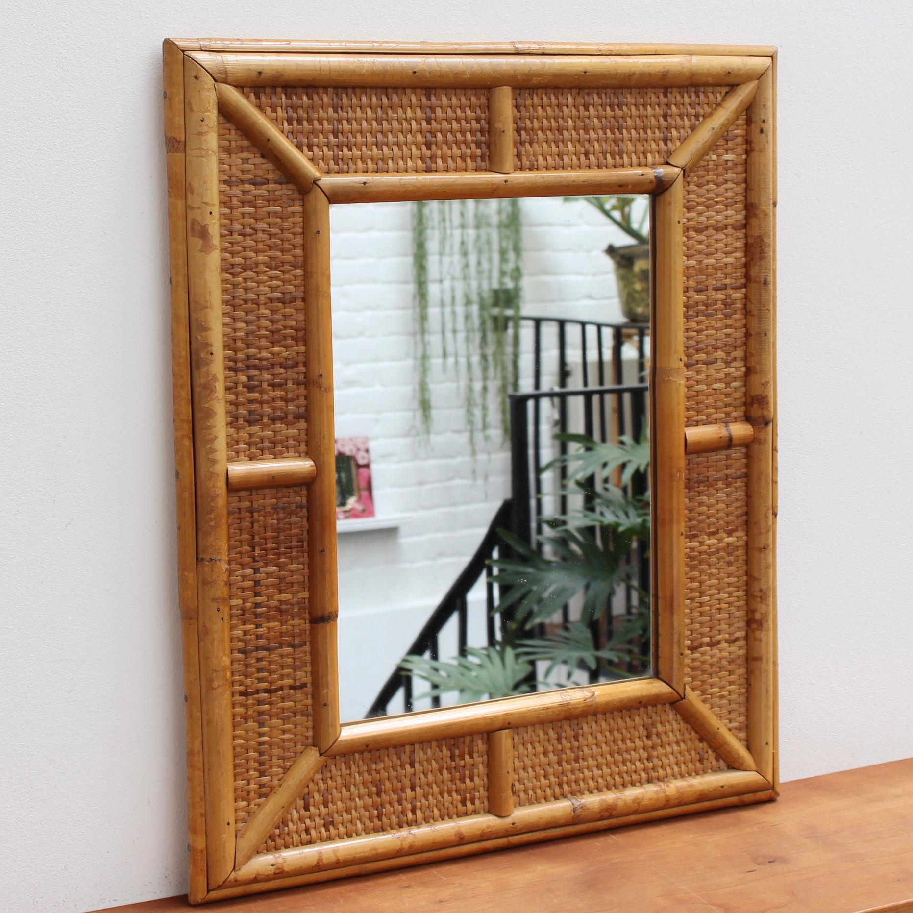 Mid-Century French Wicker and Rattan Wall Mirror, 'circa 1960s' In Fair Condition In London, GB