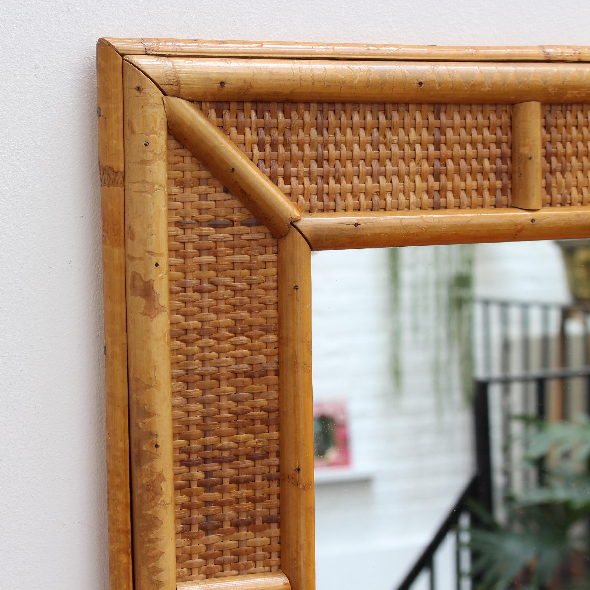 Mid-20th Century Mid-Century French Wicker and Rattan Wall Mirror, 'circa 1960s'