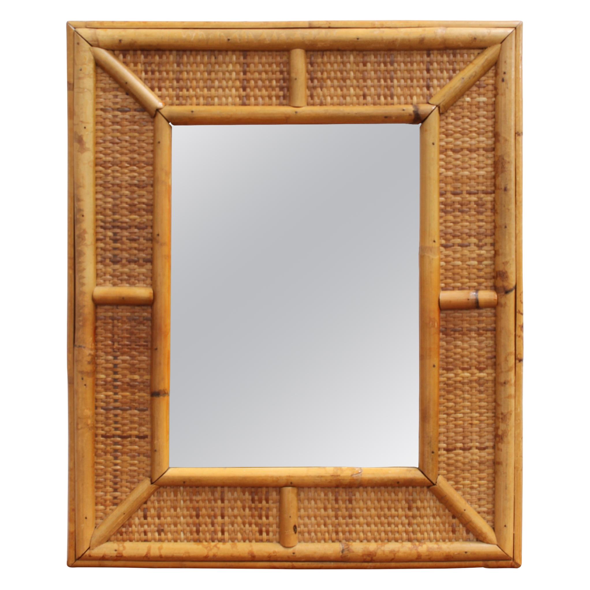 Mid-Century French Wicker and Rattan Wall Mirror, 'circa 1960s'