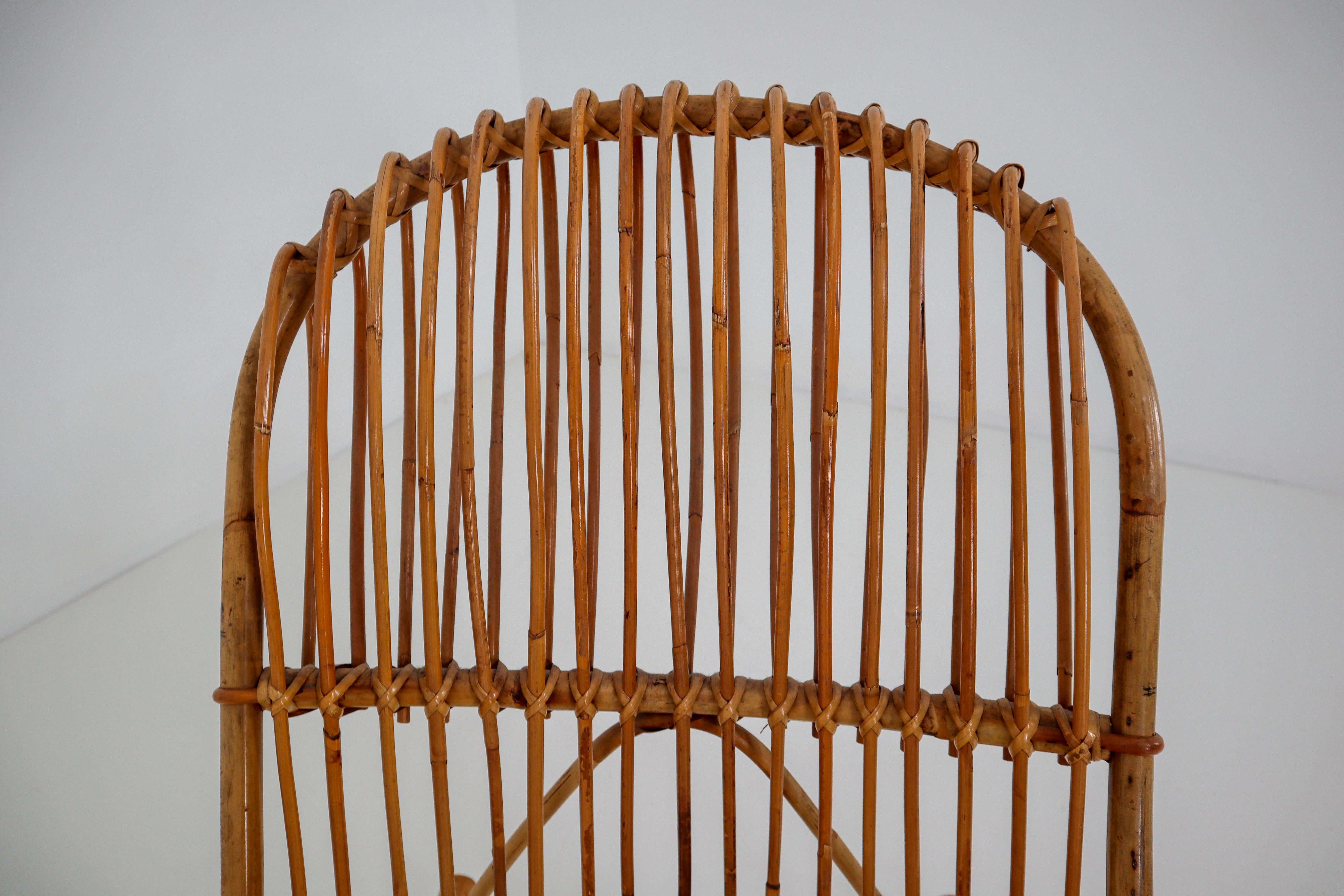 Midcentury French Wicker Bamboo Rocking Chair, 1960s 8