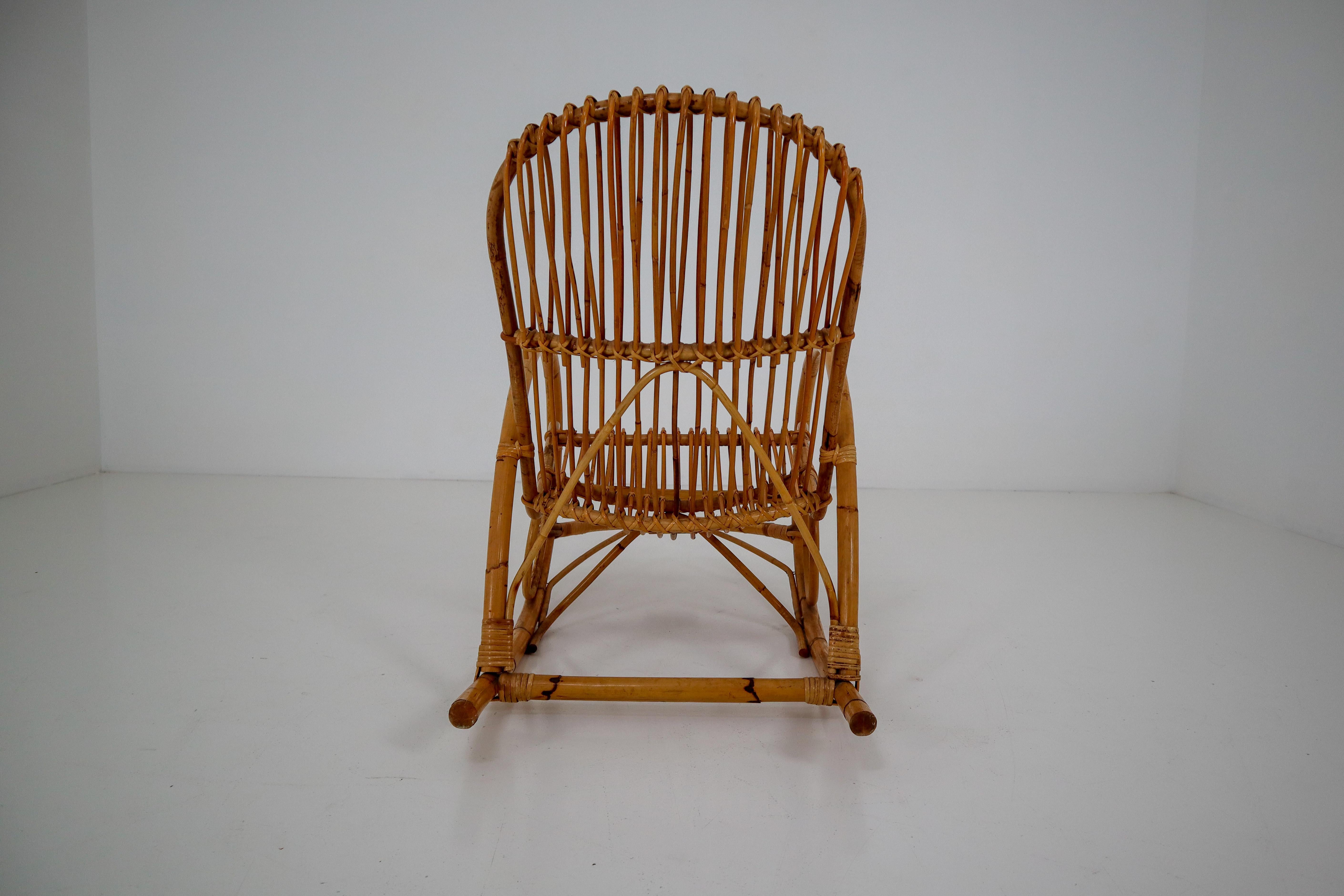 Midcentury French Wicker Bamboo Rocking Chair, 1960s 4
