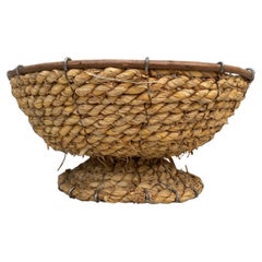 Mid-Century French Wicker Basket With Metal